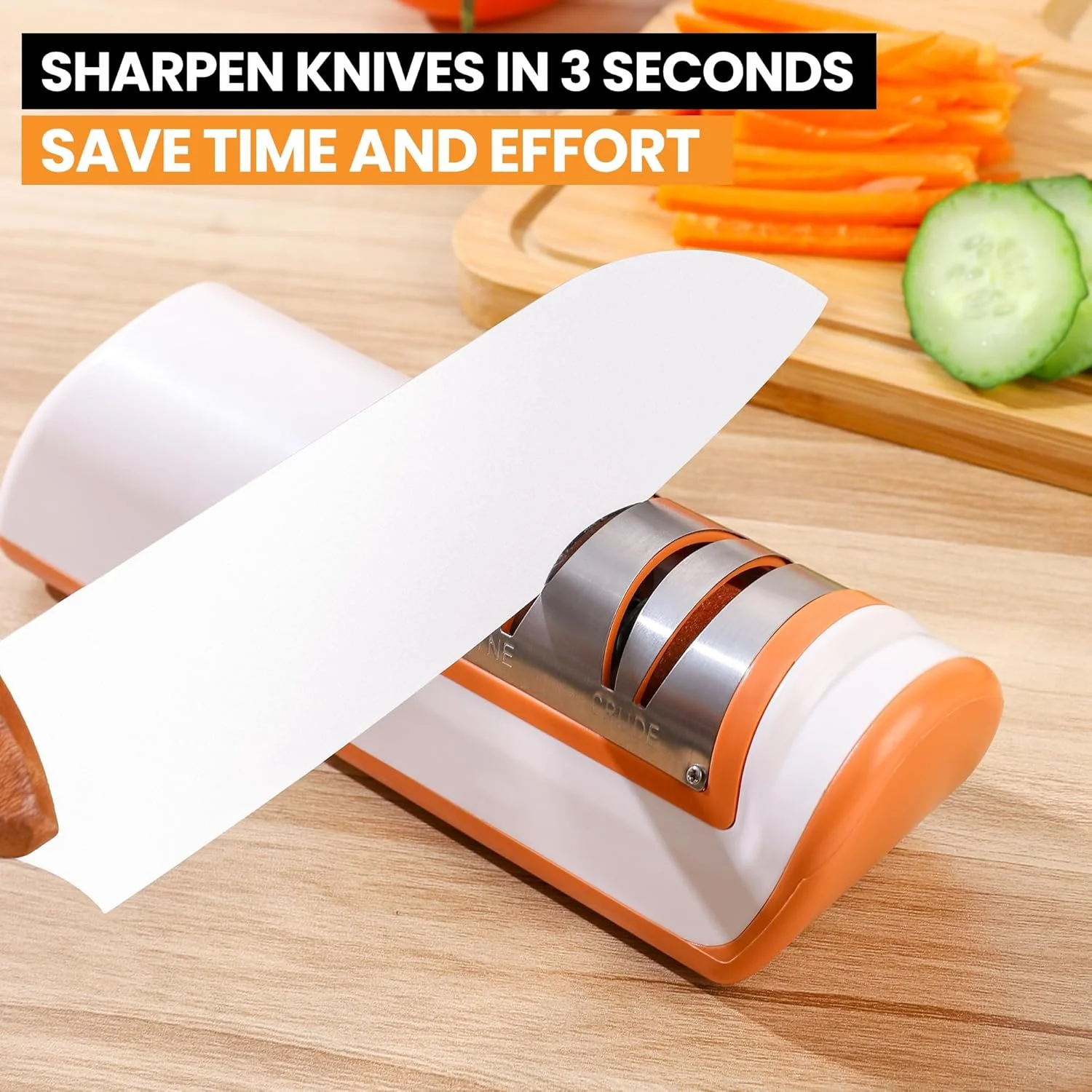چاقو تیز کن برقی، چاقو تیز کن حرفه ای 2 مرحله ای مشکی، برای طیف گسترده ای از چاقوهای آشپزخانه با عملکردهای تیز کردن و صیقل دادن سریع، برای استفاده آسان (نارنجی)