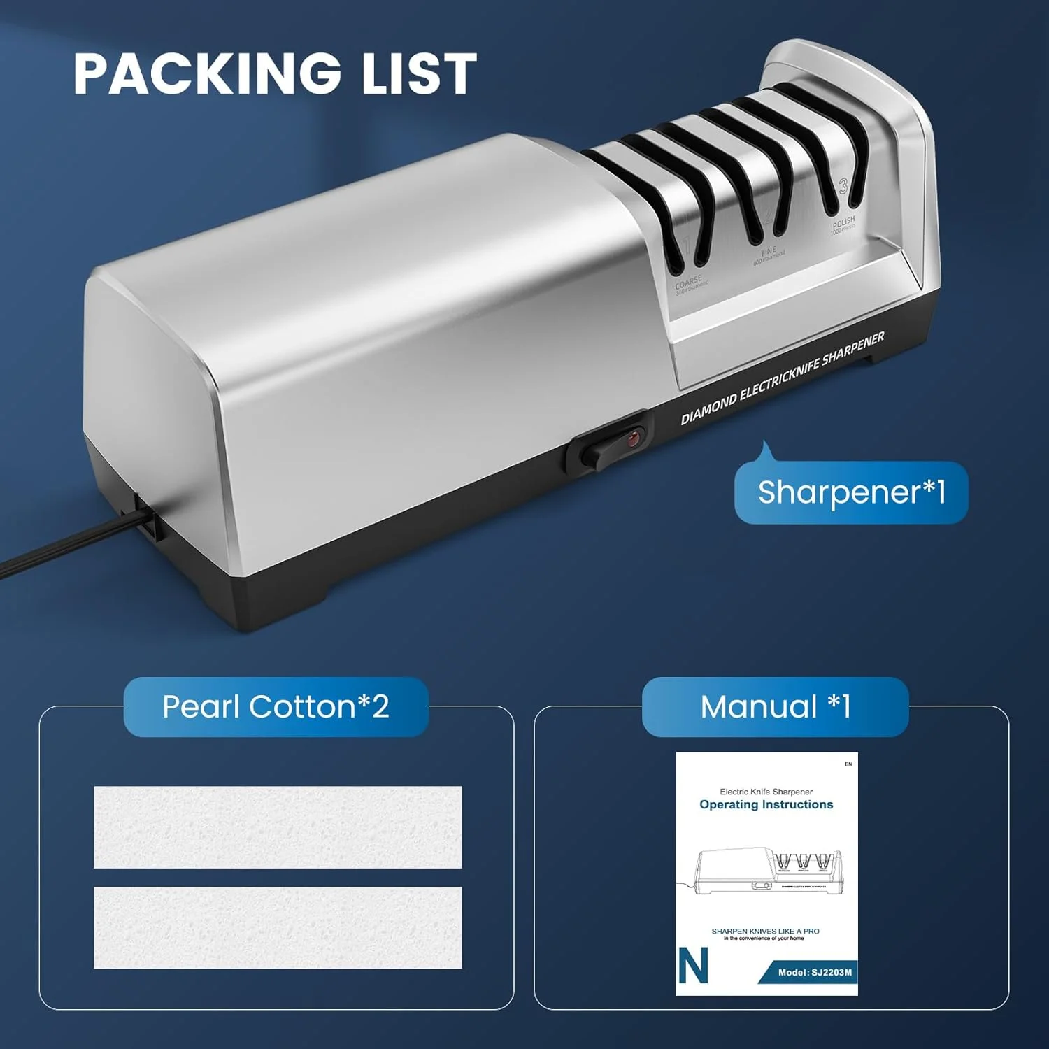 تیزکن برقی چاقو MusyVocay با الماس 100٪، تیزکن حرفه ای 3 مرحله ای چاقوی آشپزخانه 20 درجه با راهنمای زاویه دقیق برای تیز کردن خشن، تعمیر (نقره ای)