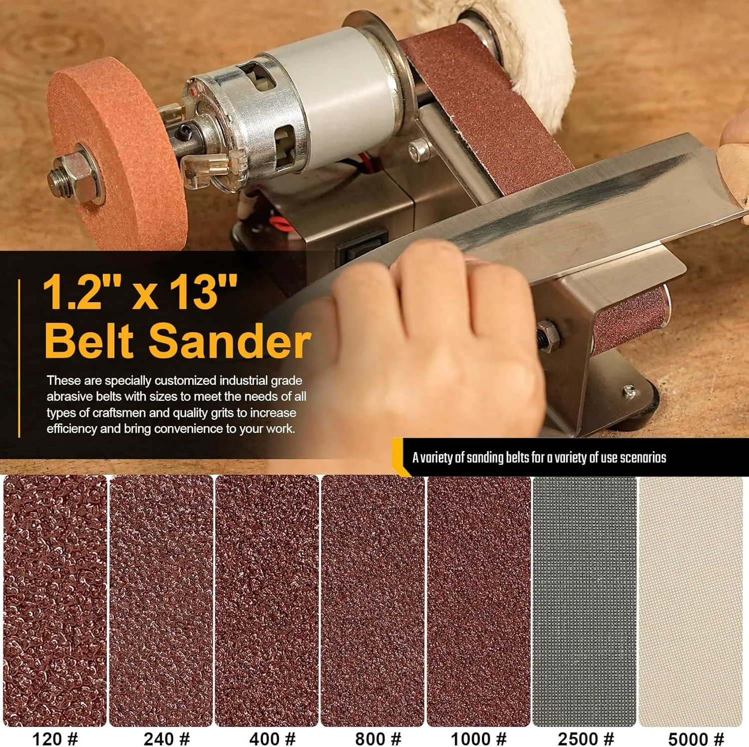 تیزکن برقی چند منظوره چاقو و ابزار، سیستم تیزکن چاقو با تسمه سنباده با 7 سرعت قابل تنظیم - برای چاقوهای شکاری، دندانه دار و آشپزخانه، چوب، پلاستیک، صنایع دستی