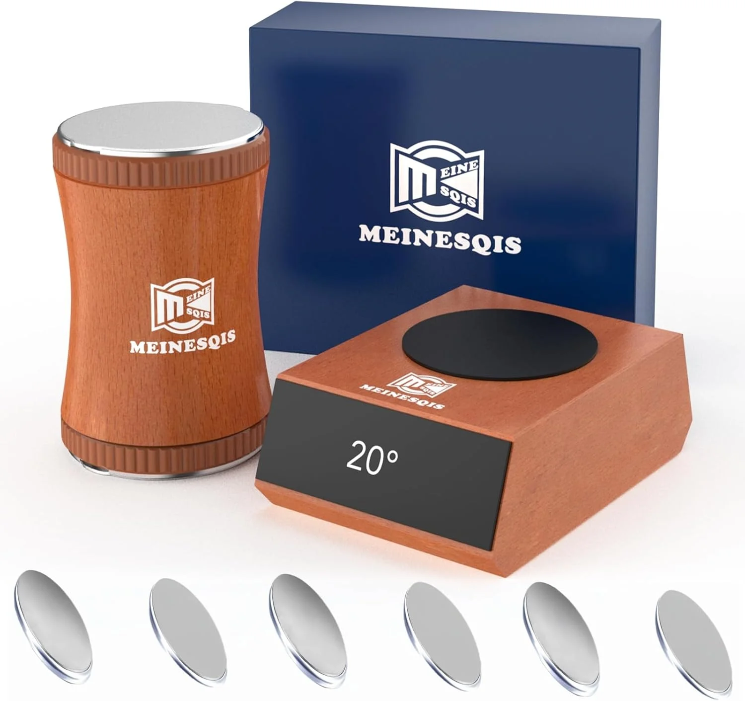 مجموعه ابزار تیزکن چاقو MEINESQIS شامل 6 قطعه، تیزکن چاقو دیسک سرامیکی الماسه با شیب مغناطیسی 15 و 20 درجه، لوازم آشپزخانه قهوه ای