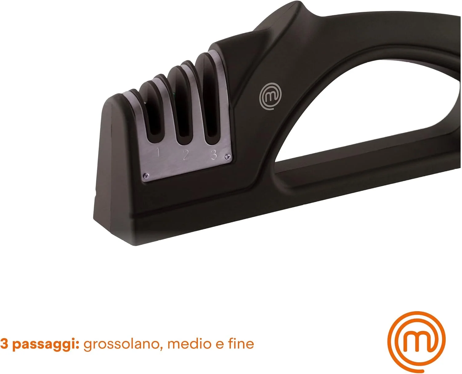 سیستم تیز کننده MasterChef (زبر/متوسط/ریز) برای چاقو و قیچی های تیغه فولادی با دسته ارگونومیک نرم و پایه ضد لغزش، مشکی