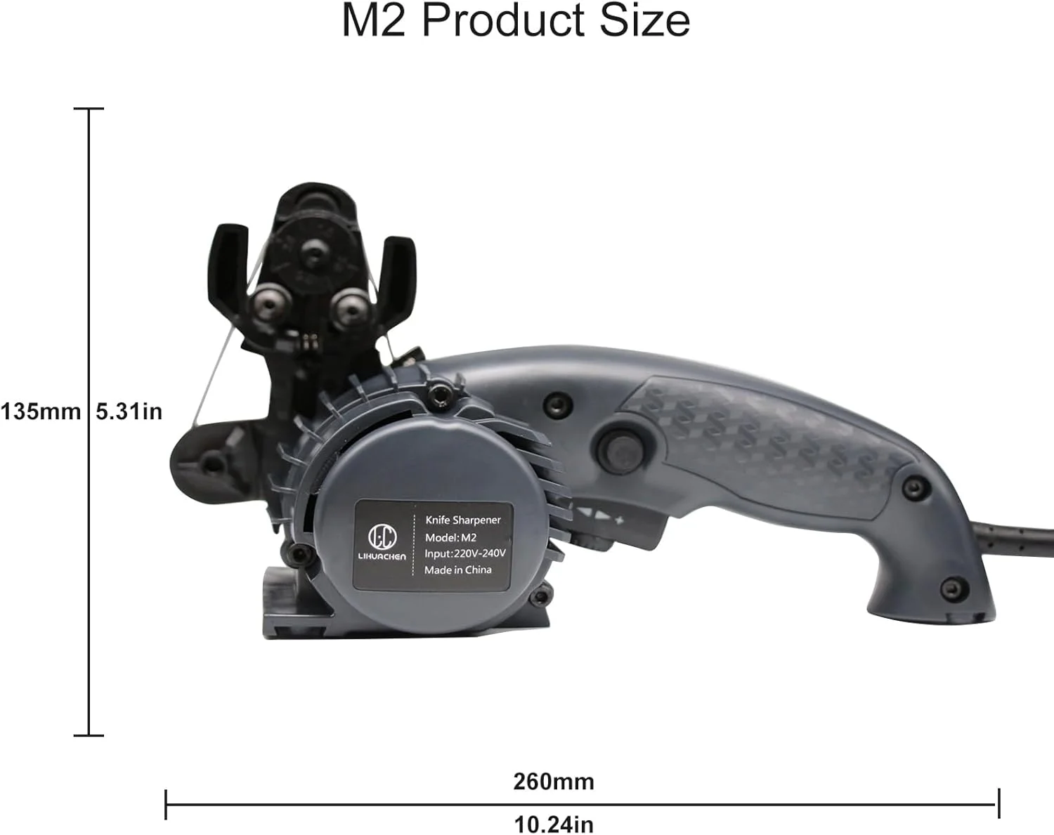 چاقو تیزکن برقی LIHUACHEN M2، چاقو تیزکن حرفه ای، چاقو تیزکن سنگی، ابزار چاقو تیزکن فولادی تنگستن (دوشاخه UK) مشکی