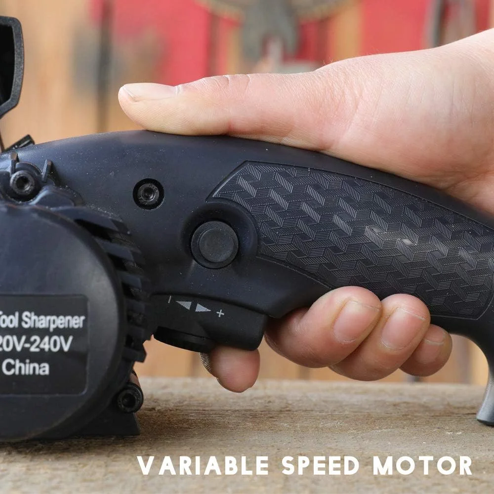 چاقو تیزکن برقی LIHUACHEN M2، چاقو تیزکن حرفه ای، چاقو تیزکن سنگی، ابزار چاقو تیزکن فولادی تنگستن (دوشاخه UK) مشکی