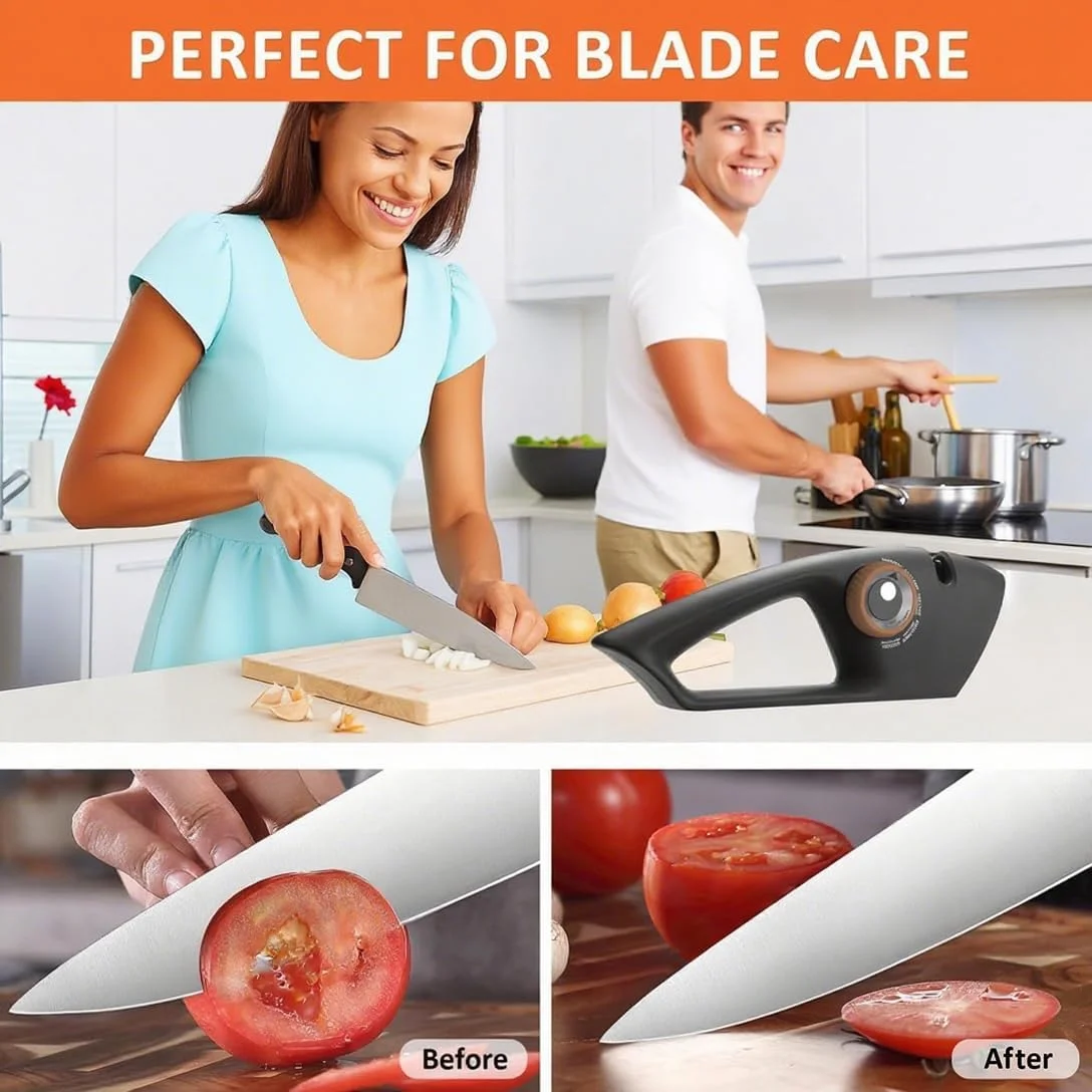 چاقو تیز کن 5 کاره LENND با 5 مرحله و یک جفت دستکش ضد برش، تیغه های پولیش پریمیوم اورجینال، بهترین چاقو تیز کن آشپزخانه که واقعاً برای چاقوهای جیبی سرآشپزها، چاقوهای دندانه دار و قیچی کار می کند.