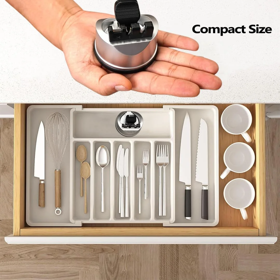 چاقو تیزکن جیبی آشپزخانه LENND برای چاقوهای صاف و دندانه دار، ابزار 3 مرحله ای تیز کردن چاقو به ترمیم و احیای تیغه ها کمک می کند