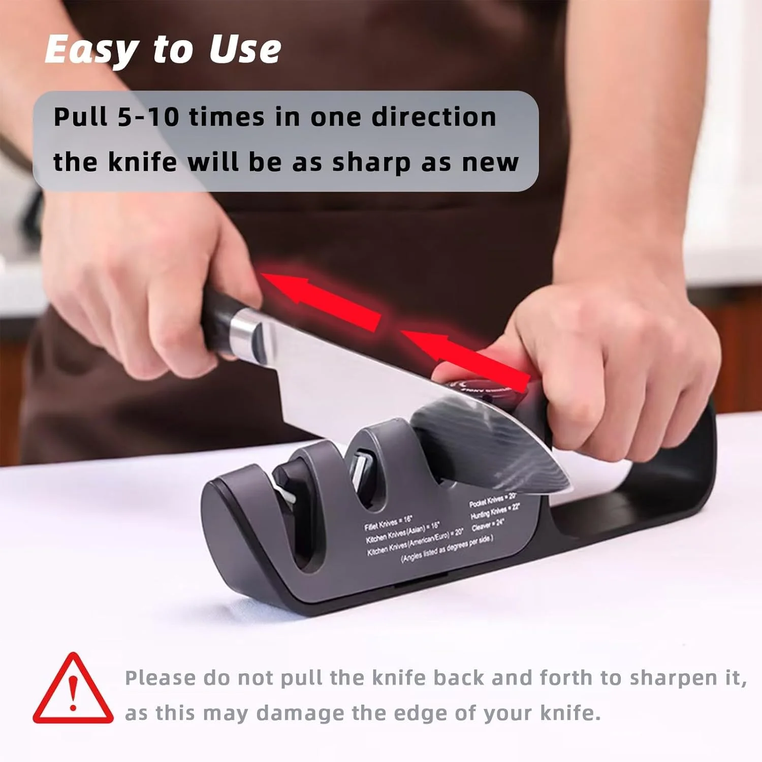 چاقو تیزکن آشپزخانه Langthering®، چاقو تیزکن، تیزکن دستی حرفه ای 3 در 1 با دسته ارگونومیک و دکمه تنظیم زاویه، تیز کردن چاقو و قیچی را آسان تر می کند