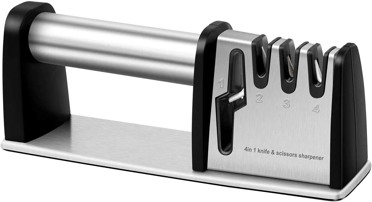 چاقو تیز کن برای چاقوهای آشپزخانه - کیت ابزار تیز کردن تیغه و قیچی آشپزخانه 4 در 1، کیت حرفه ای قدرتمند سرآشپز، مجموعه لوازم جانبی چاقوی آشپزخانه، چاقو تیز کن دستی آشپزخانه برای مصارف خانگی