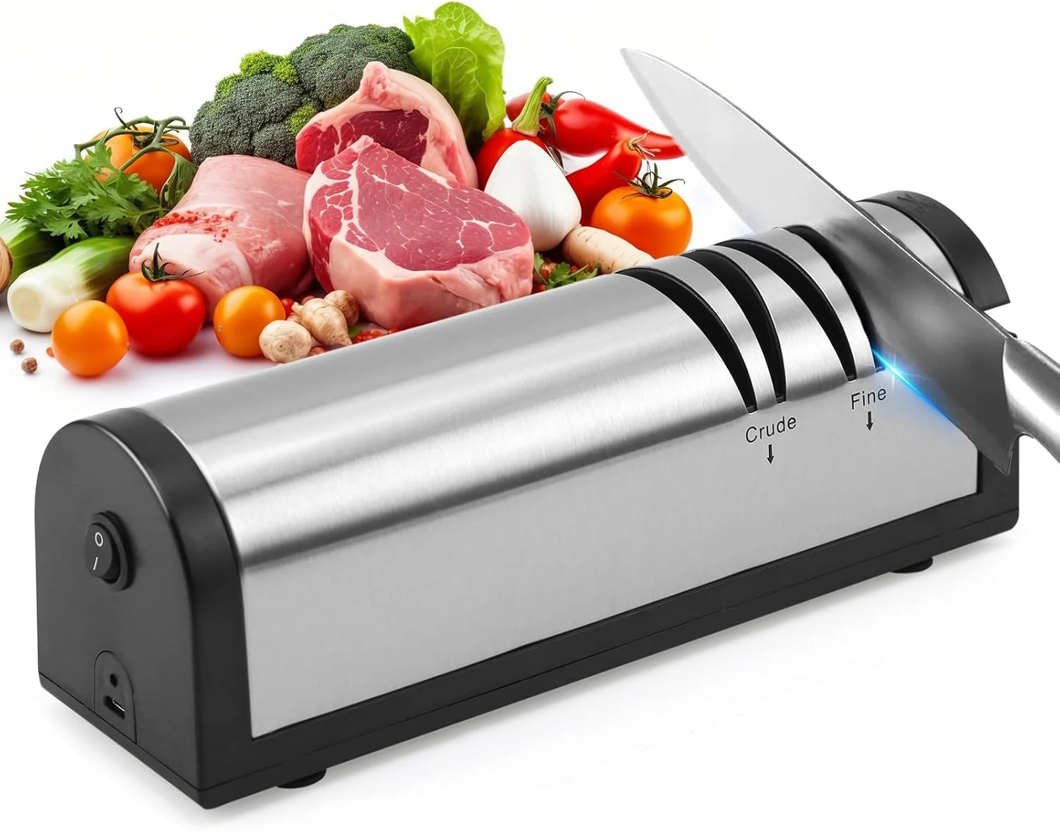 چاقو تیزکن برقی iFCOW، چاقو تیزکن برقی استیل ضد زنگ قابل شارژ، چاقو تیزکن آشپزخانه 2 مرحله ای برای تیز کردن و صیقل دادن سریع