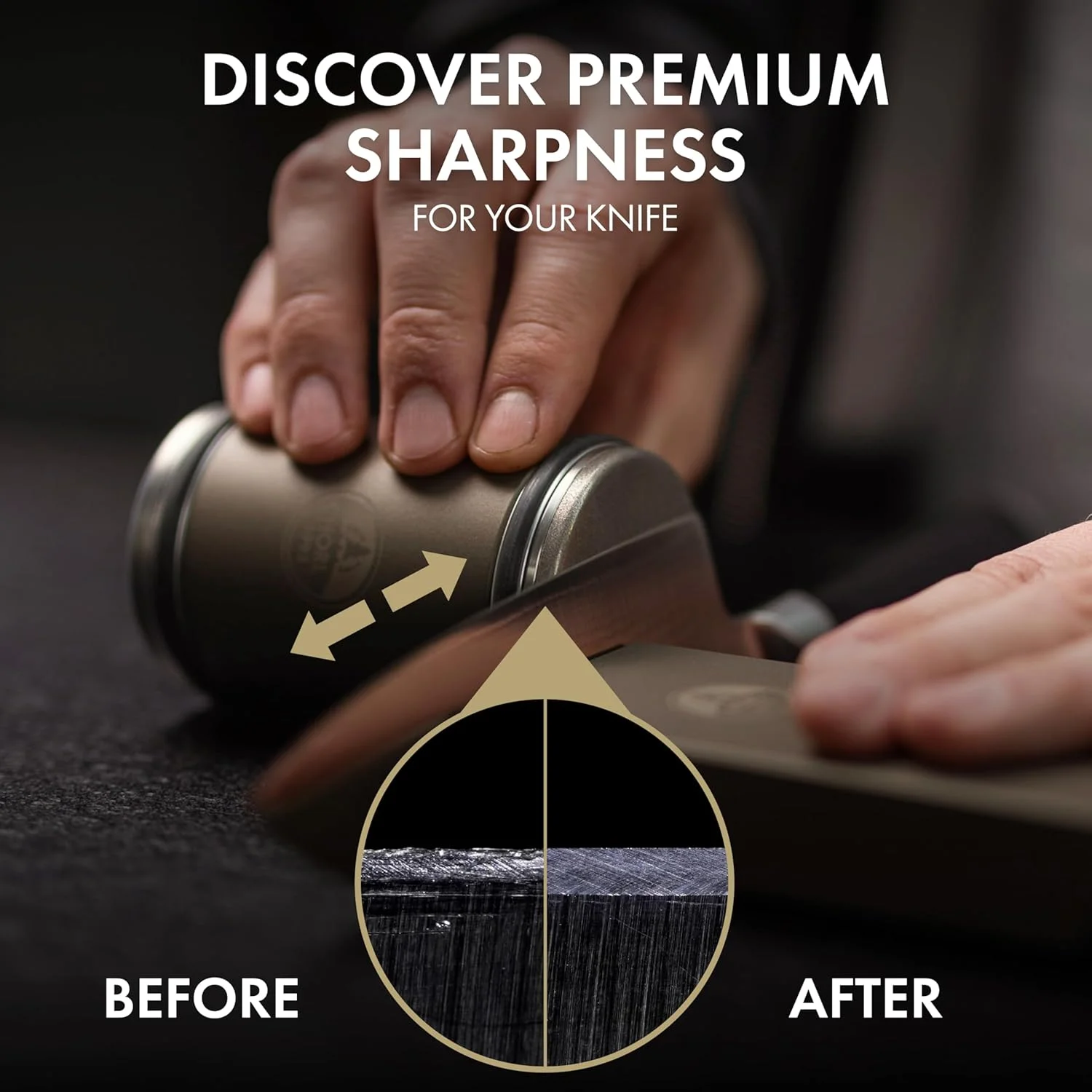 تیزکن غلتکی حرفه ای HORL2 Pro - تیزکن غلتکی آشپزخانه برای لبه های برش تیز ساخت آلمان - تیزکن غلتکی با نسبت 1:3 به لطف دنده سیاره ای