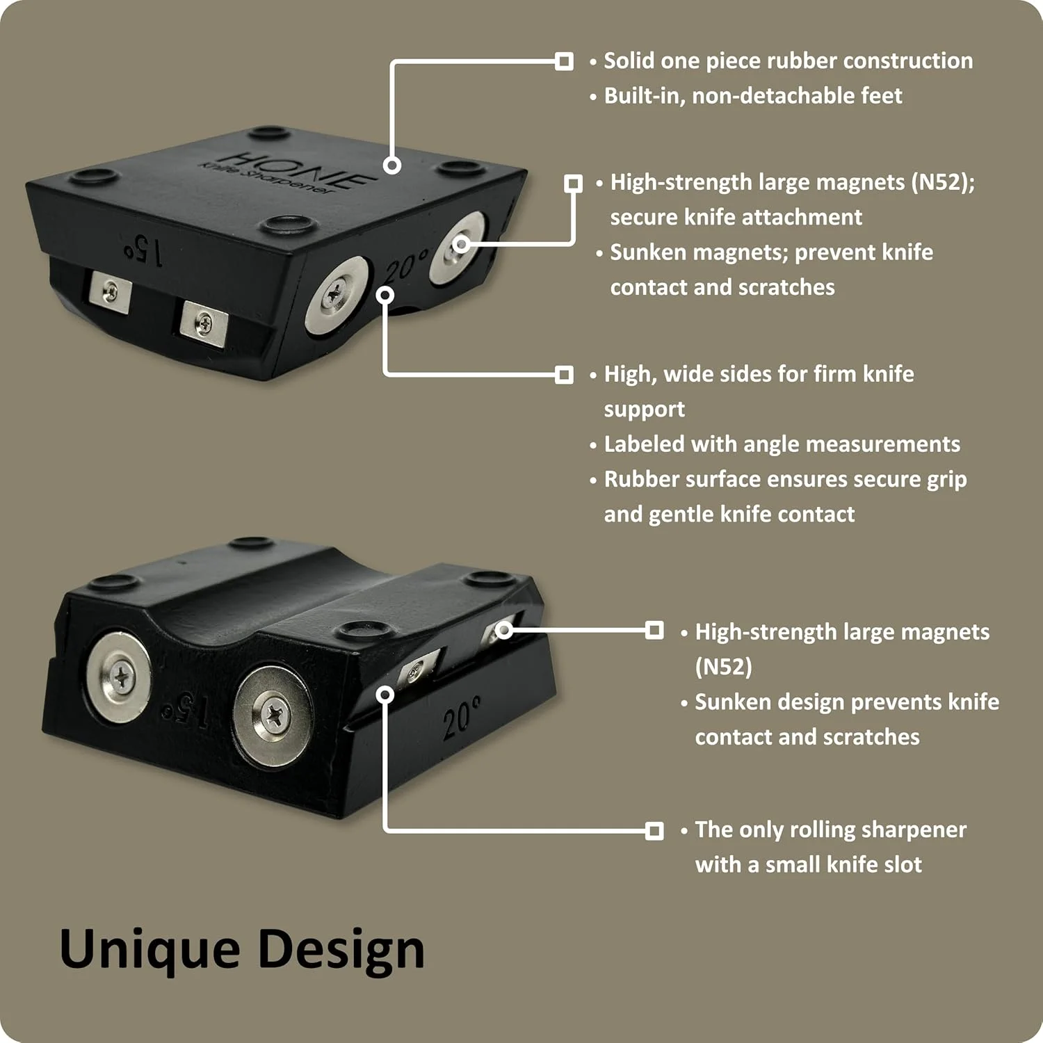 چاقو تیز کن 𝗛𝗢𝗡𝗘، طراحی شده در کانادا، ابزار تعمیر و بازسازی تیغه با بلبرینگ و صفحات تیز کننده الماسه دو طرفه جداشدنی.
