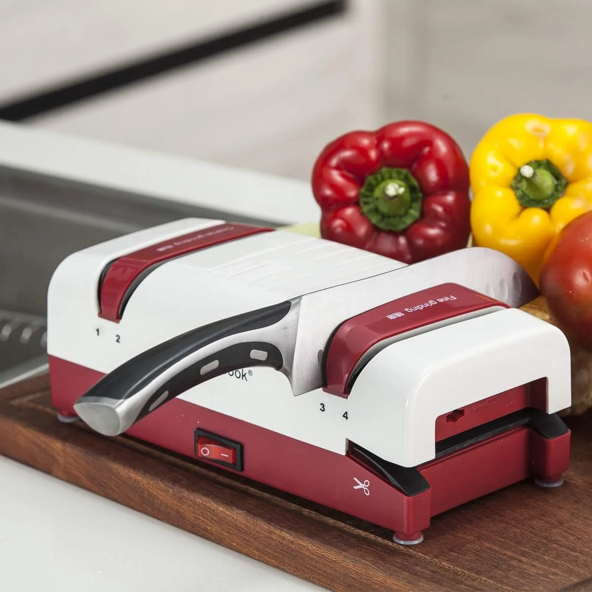 تیزکن برقی چاقو GZDtdsd MTKN-001 با جفت سنگ چرخ، تیزکن برقی چند منظوره برای قیچی، پیچ گوشتی، چاقوی آشپزخانه، هوشمند، با دقت بالا 60 وات 220 ولت (رنگ: قرمز)