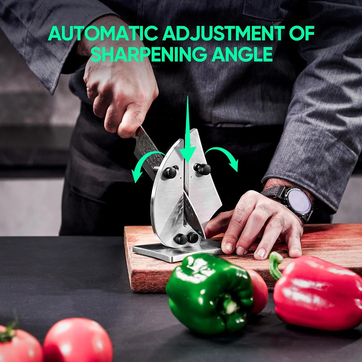 چاقو تیزکن حرفه ای Grihot | طراحی قایق بادبانی ساده با 3 عملکرد برای تیز کردن آسان چاقو - ابزار نهایی برای زوایای دقیق 11 تا 21 درجه (فولاد ضد زنگ ارتقا یافته)