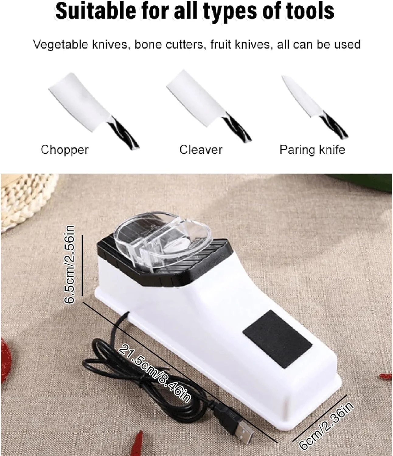 چاقو تیزکن برقی جنریک، چاقو تیزکن برقی با پوشش محافظ، چاقو تیزکن حرفه ای برای خانه، 5 ثانیه برای تیز کردن و پولیش سریع. (مدل رابط سیم برق)