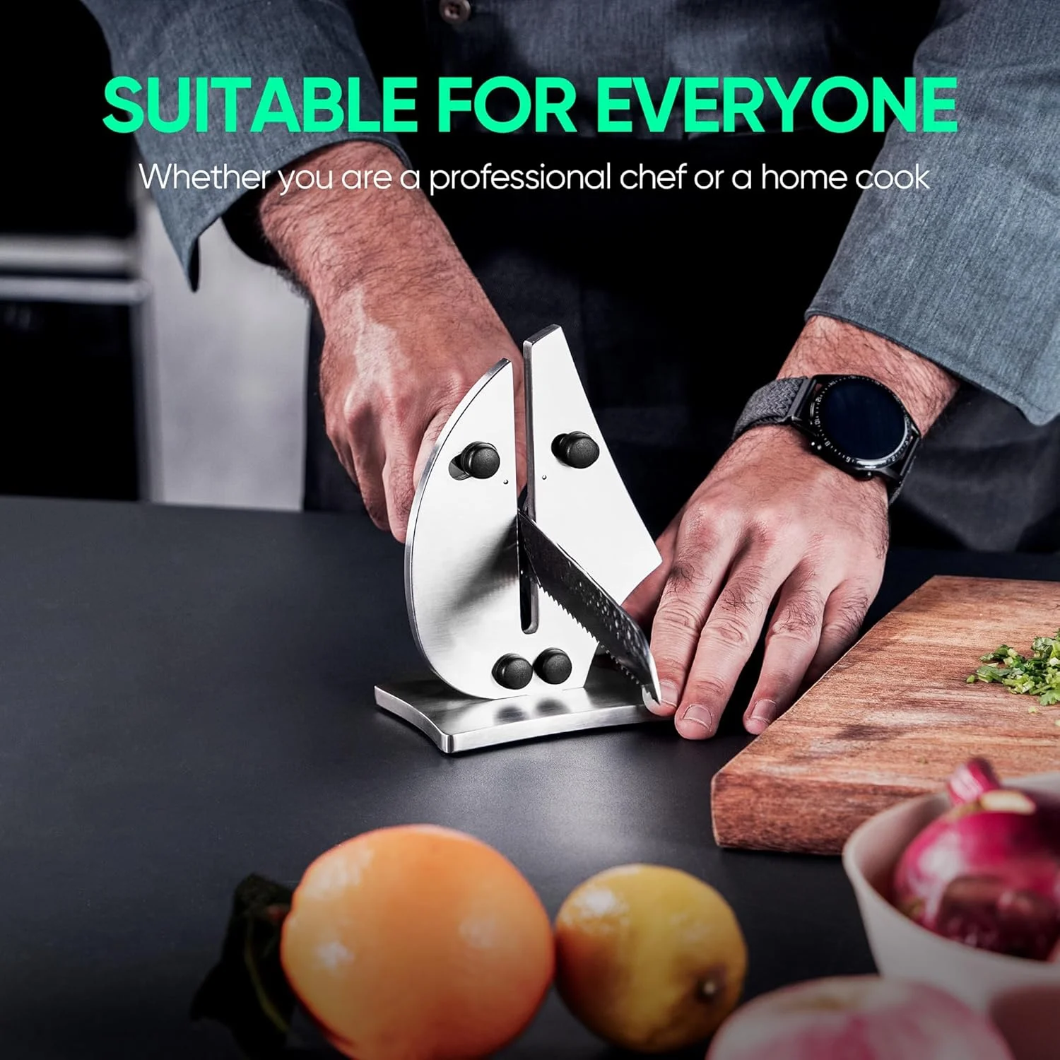 چاقو تیزکن حرفه ای Grihot | طراحی قایق بادبانی ساده با 3 عملکرد برای تیز کردن آسان چاقو - ابزار نهایی برای زوایای دقیق 11 تا 21 درجه (فولاد ضد زنگ ارتقا یافته)