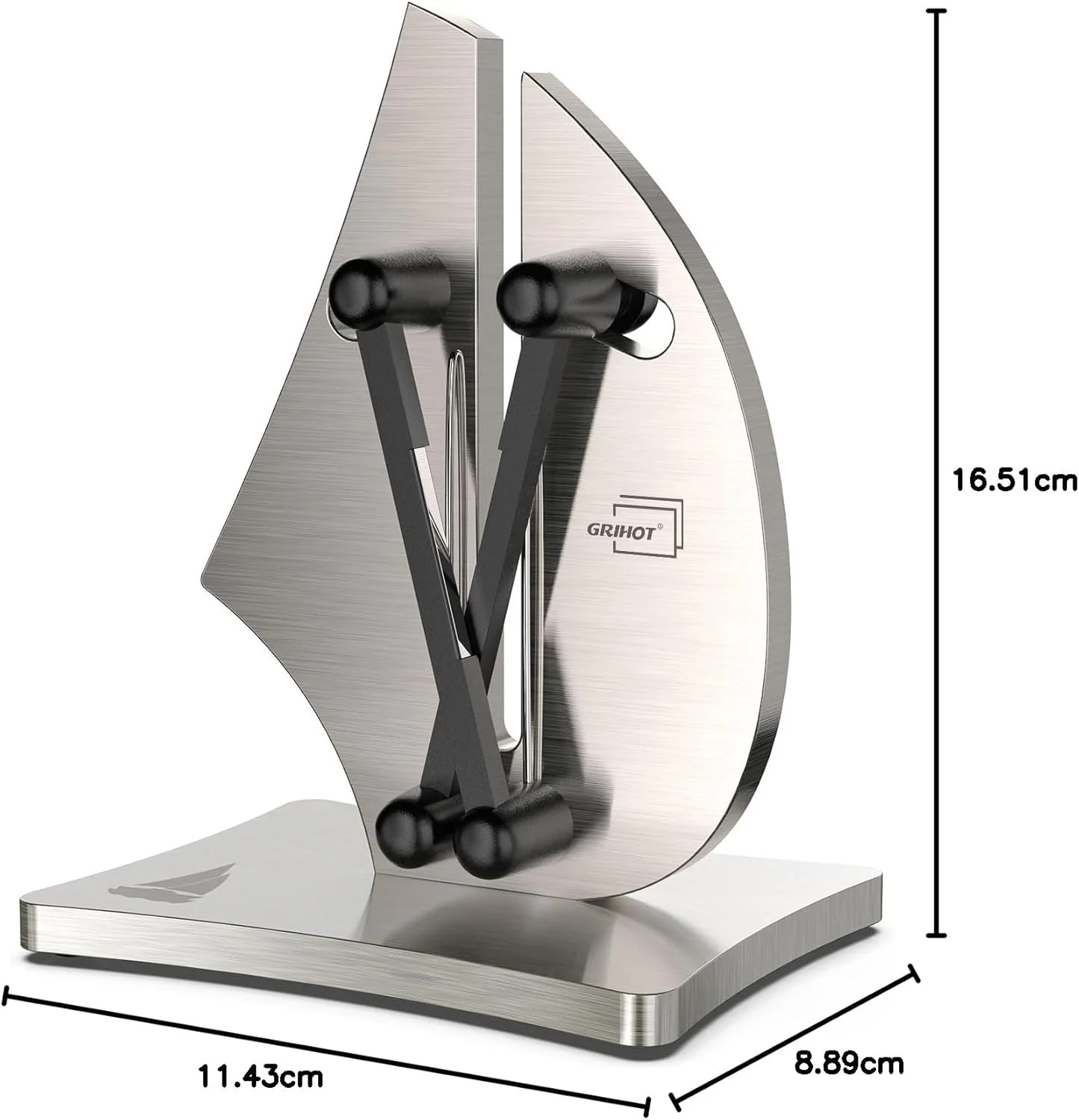 چاقو تیزکن حرفه ای Grihot | طراحی قایق بادبانی ساده با 3 عملکرد برای تیز کردن آسان چاقو - ابزار نهایی برای زوایای دقیق 11 تا 21 درجه (فولاد ضد زنگ ارتقا یافته)