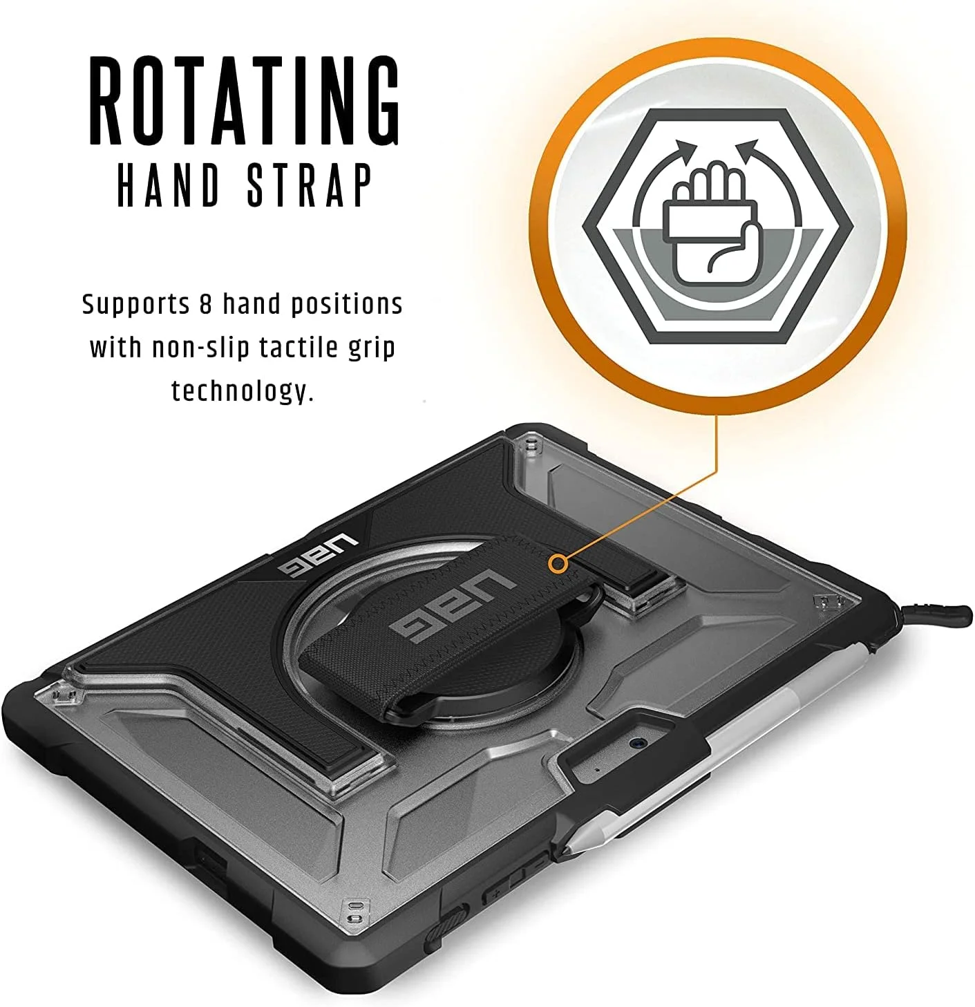 کاور محافظ پلاسما Urban Armor Gear مطابق با استاندارد نظامی ایالات متحده برای Microsoft Surface Go - شفاف [بند دستی | سازگار با Type Cover | دارای پایه | گوشه های تقویت شده | مقاوم در برابر سقوط] - 321073114343