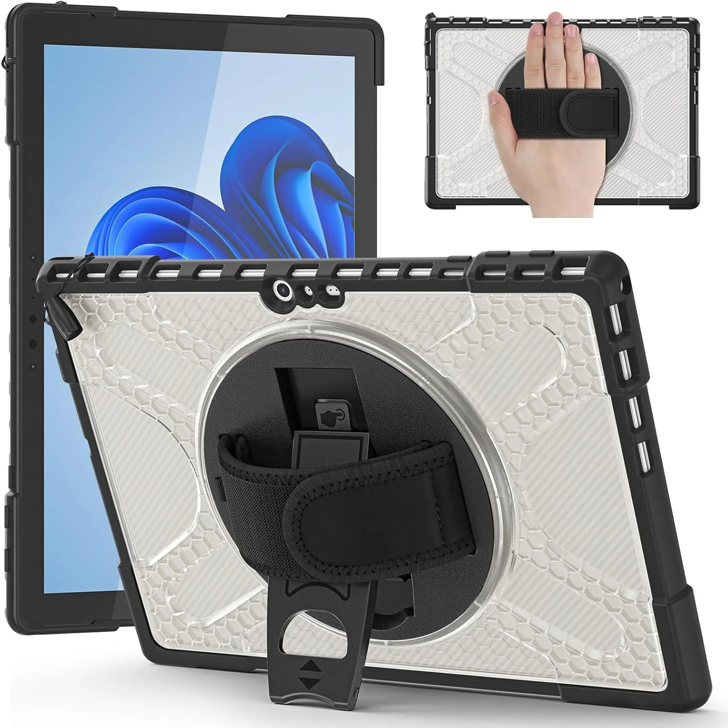 کیف تبلت السفر سازگار با Microsoft Surface Pro 7 Plus/Pro 7/ Pro 6/ Pro 5/ Pro 4 کیف 12.3 اینچی با پایه 360 درجه سازگار با صفحه کلید نوع جلد، قاب محافظ قوی مقاوم