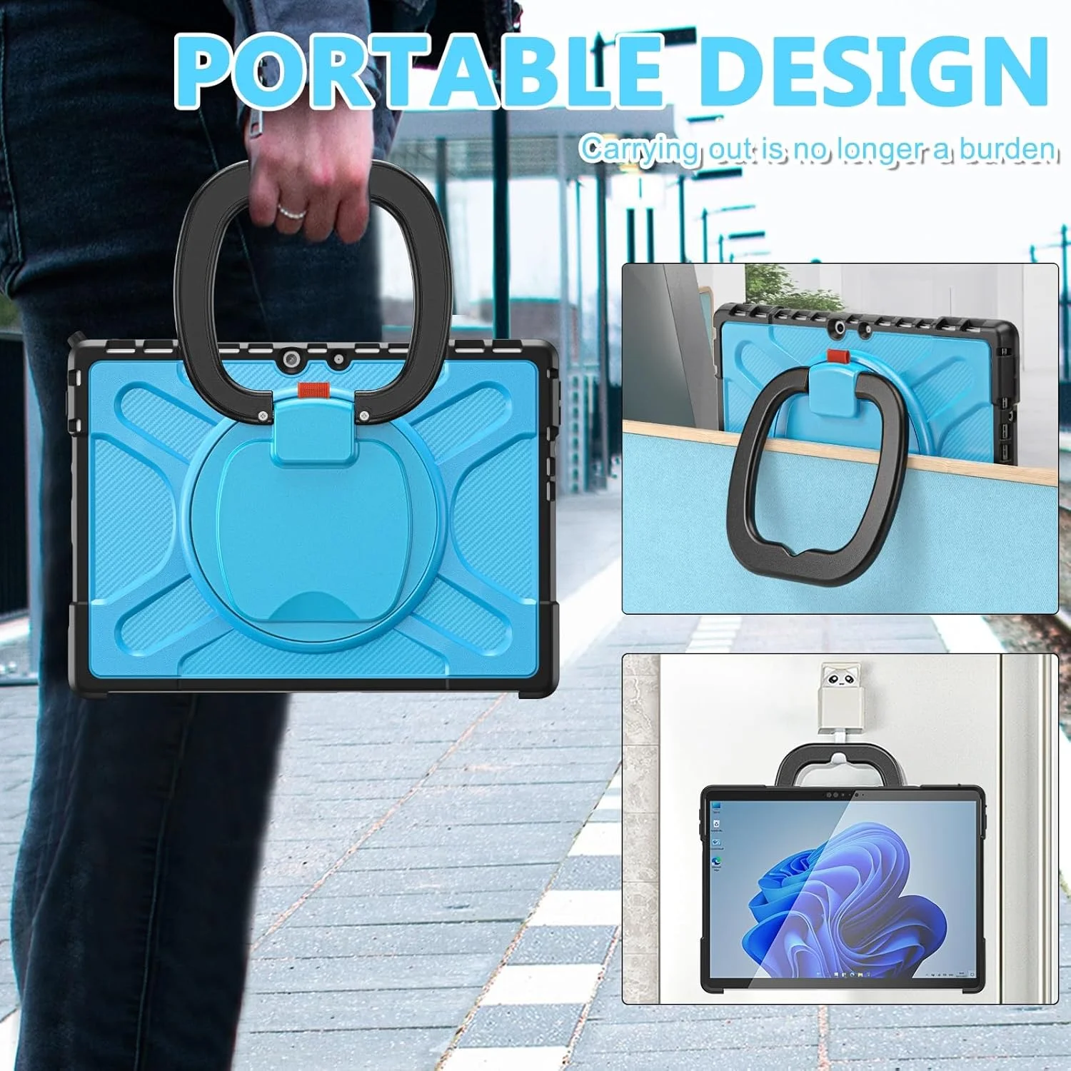 کیف تبلت مقاوم در برابر ضربه مناسب برای Microsoft Surface Pro 8 سایز 13 اینچ - قاب محافظ بادوام با پایه، دسته و پوشش ضد ضربه (آبی) کیف تبلت مقاوم در برابر ضربه مناسب برای Microsoft Surface Pro 8 سایز 13 اینچ - قاب محافظ بادوام با پایه، دسته و پوشش ضد ضربه (آبی)