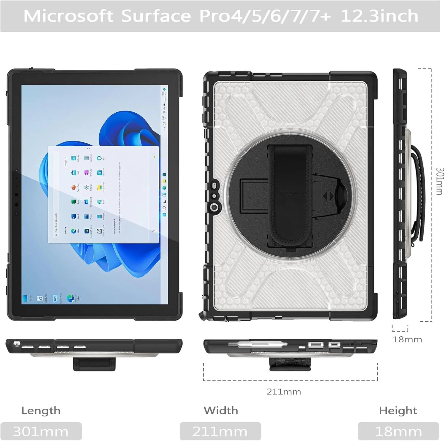 کیف تبلت السفر سازگار با Microsoft Surface Pro 7 Plus/Pro 7/ Pro 6/ Pro 5/ Pro 4 کیف 12.3 اینچی با پایه 360 درجه سازگار با صفحه کلید نوع جلد، قاب محافظ قوی مقاوم