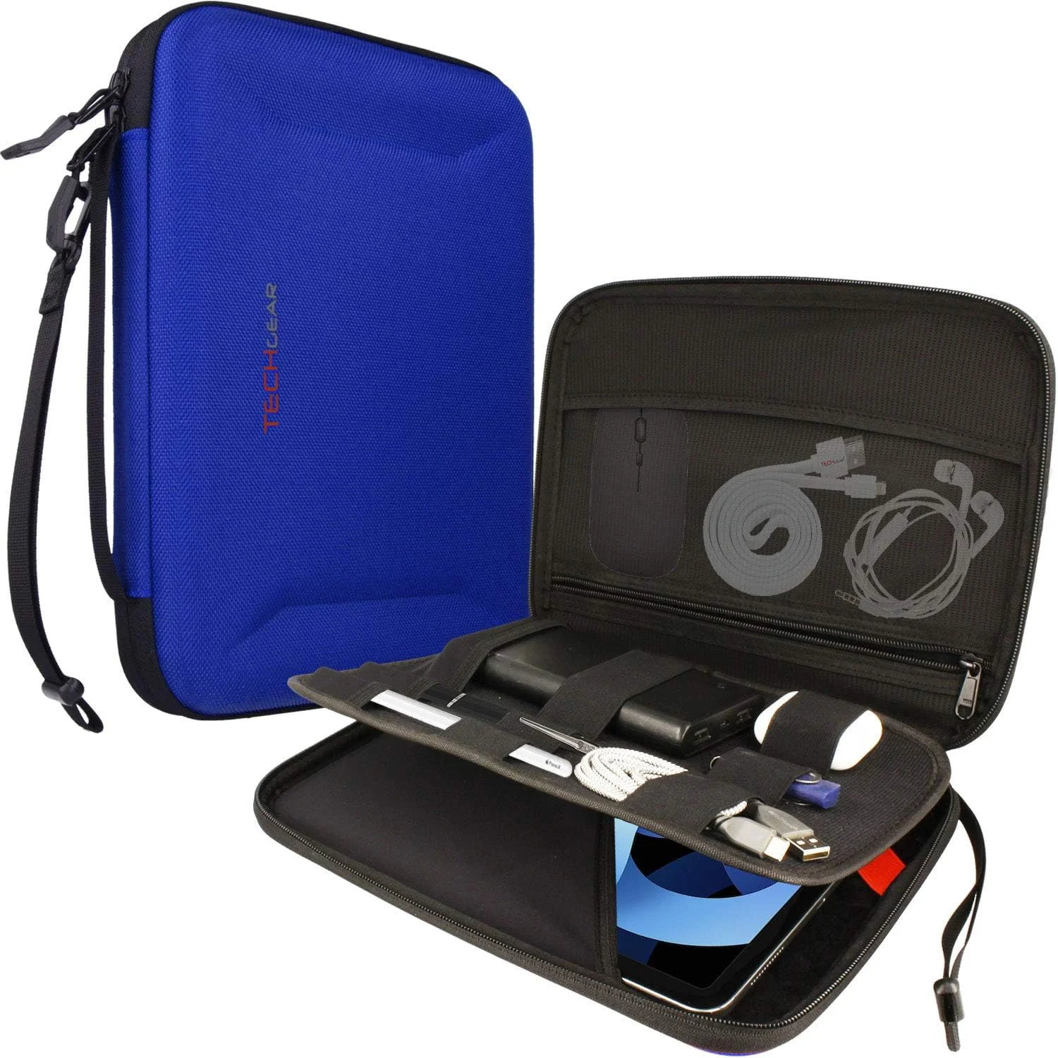 کیف ارگانایزر TECHGEAR، هارد کیس با بند، کابل USB، جای قلم آیپد و دسته، کیف محافظ حمل با جای قلم برای آیپد پرو 11، آیپد 9/8/7، 10.2، آیپد ایر 5/ایر 4، 10.9 کیف ارگانایزر TECHGEAR، هارد کیس با بند، کابل USB، جای قلم آیپد و دسته، کیف محافظ حمل با جای قلم برای آیپد پرو 11، آیپد 9/8/7، 10.2، آیپد ایر 5/ایر 4، 10.9