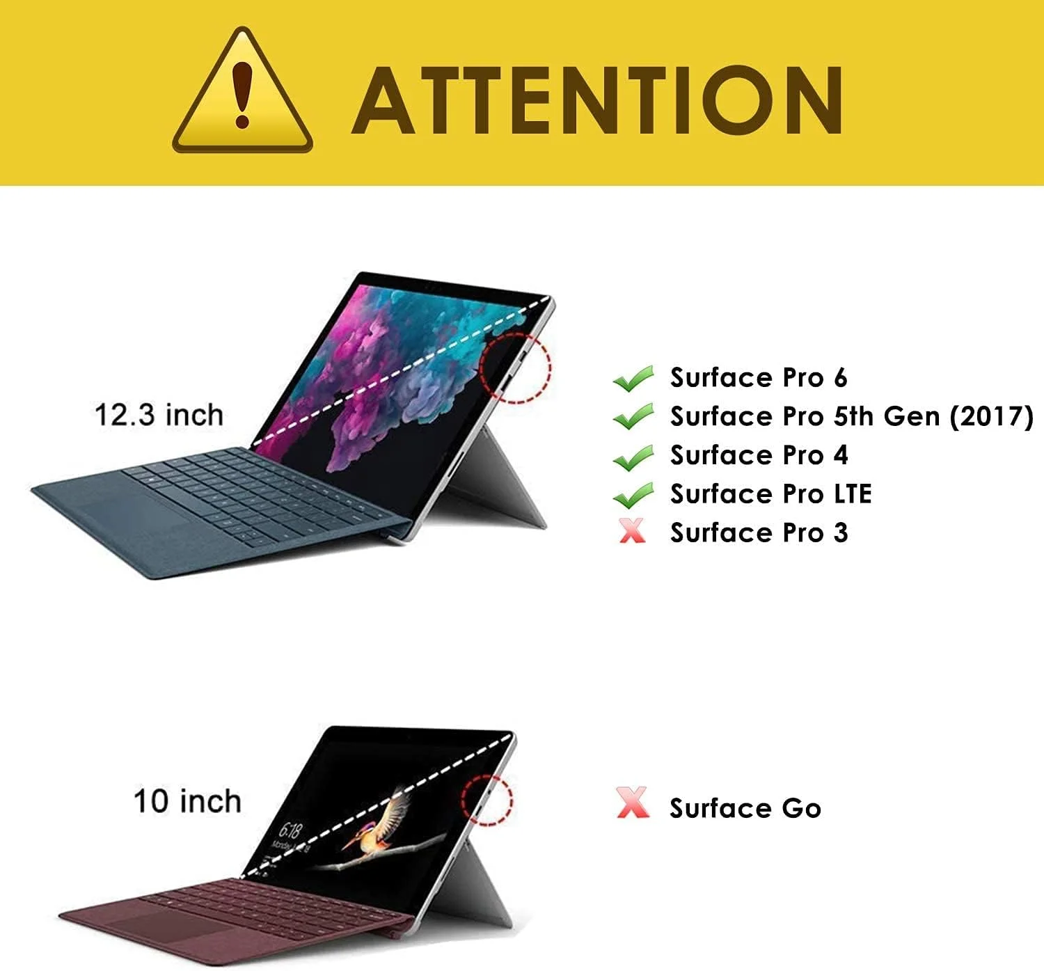 کیف محافظ ZTJ-Lighting برای مایکروسافت Surface Pro 7 Plus/Pro 7/Pro 6/Pro 5/Pro 2017/Pro 4/Pro LTE، کاور محافظ مقاوم با نگهدارنده قلم، بند دستی، سازگار با کیبورد Type Cover، خاکستری