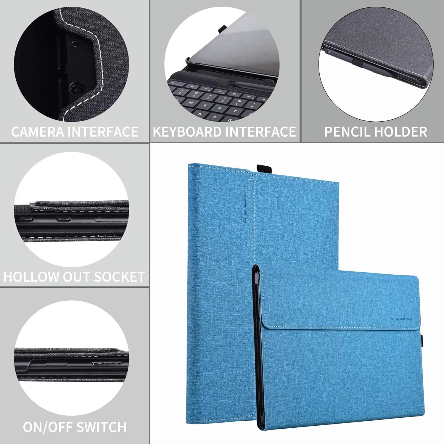 کاور چرمی فوروبار برای سرفیس پرو ایکس - مناسب برای کیبورد و پایه، جلد چرمی PU با کیفیت عالی با قابلیت تنظیم زاویه دید چندگانه برای سرفیس پرو ایکس جدید عرضه شده در سال 2019 / 2020، (برای سرفیس پرو ایکس، آبی روشن) کاور چرمی فوروبار برای سرفیس پرو ایکس - مناسب برای کیبورد و پایه، جلد چرمی PU با کیفیت عالی با قابلیت تنظیم زاویه دید چندگانه برای سرفیس پرو ایکس جدید عرضه شده در سال 2019 / 2020، (برای سرفیس پرو ایکس، آبی روشن)