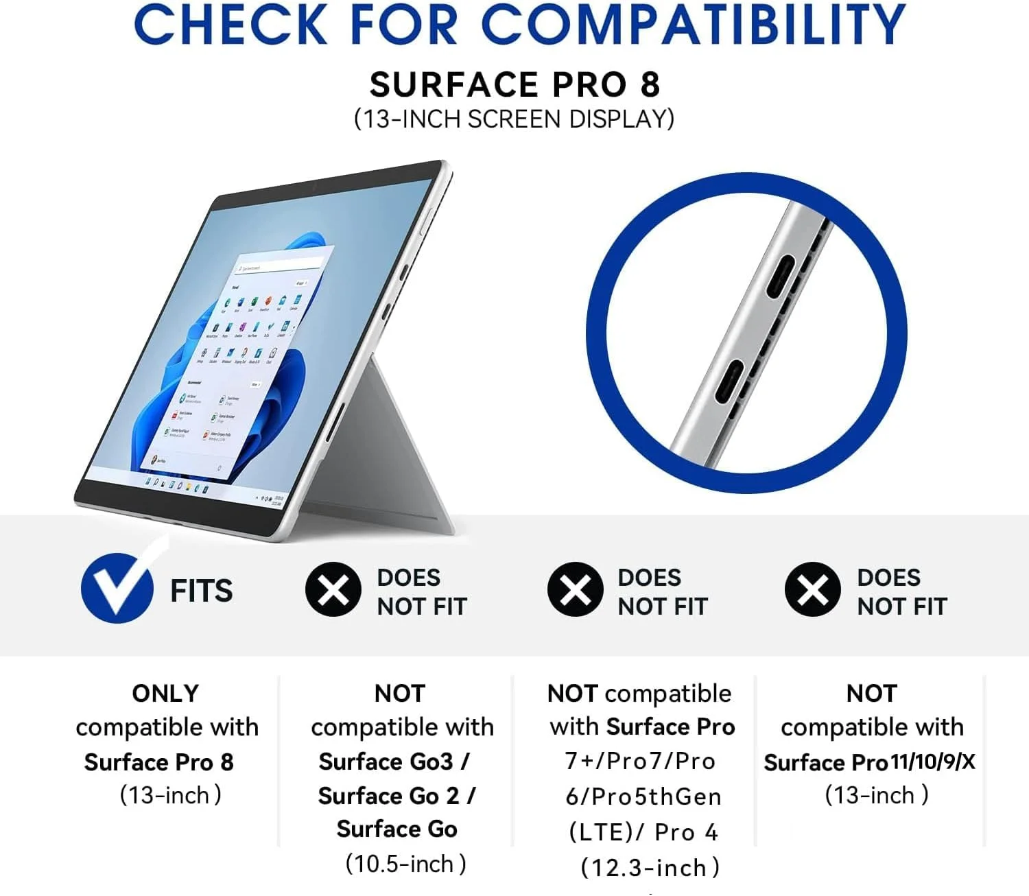 کیف Omnpak برای تبلت Surface Pro 8، کیف تجاری با نگهدارنده قلم، زاویه دید چندگانه قابل تنظیم، سازگار با صفحه کلید Type Cover