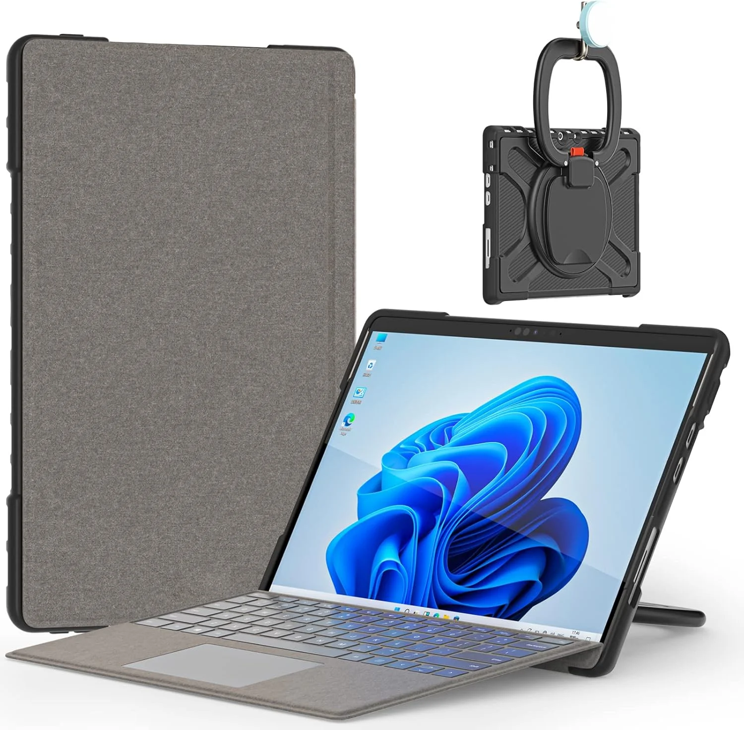 کیف محافظ ضد ضربه ZORSOME برای مایکروسافت Surface Pro 8 2021 13.0 اینچی، با دسته چرخان 360 درجه و پایه نگهدارنده، پوشش مقاوم و سنگین، [دارای پایه تاشو]، مشکی