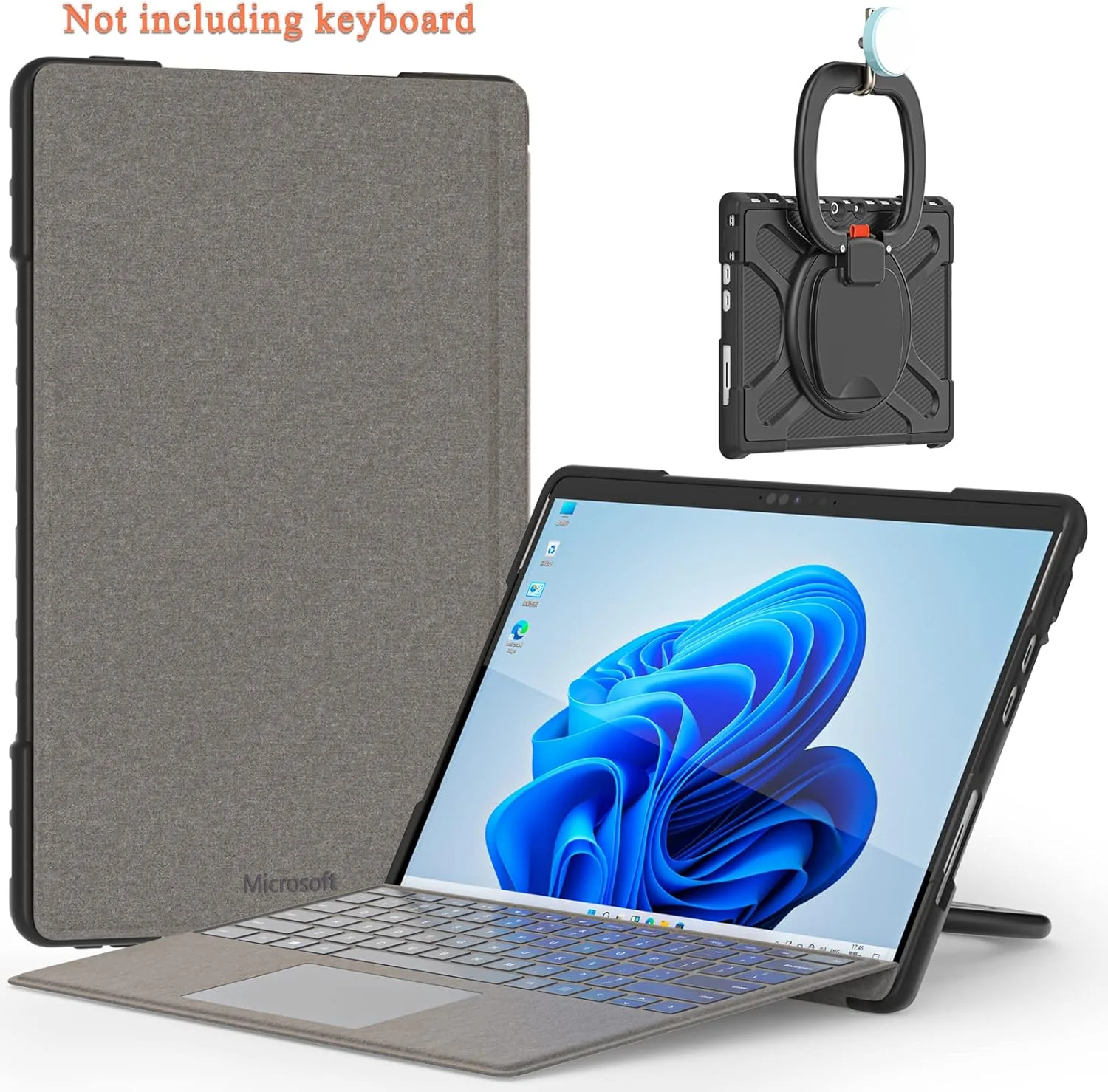 کیف محافظ ضد ضربه ZORSOME برای مایکروسافت Surface Pro 8 2021 13.0 اینچی، با دسته چرخان 360 درجه و پایه نگهدارنده، پوشش مقاوم و سنگین، [دارای پایه تاشو]، مشکی