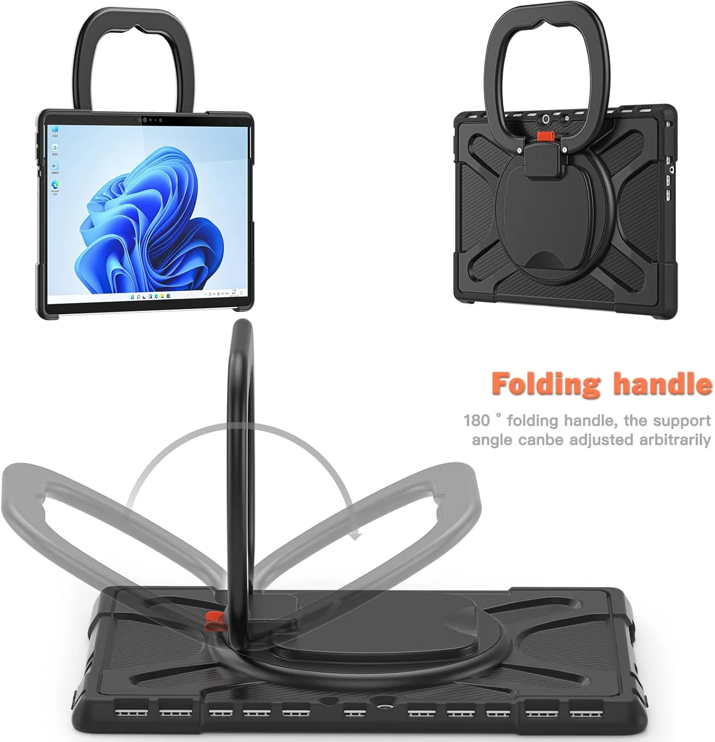 کیف محافظ ضد ضربه ZORSOME برای مایکروسافت Surface Pro 8 2021 13.0 اینچی، با دسته چرخان 360 درجه و پایه نگهدارنده، پوشش مقاوم و سنگین، [دارای پایه تاشو]، مشکی