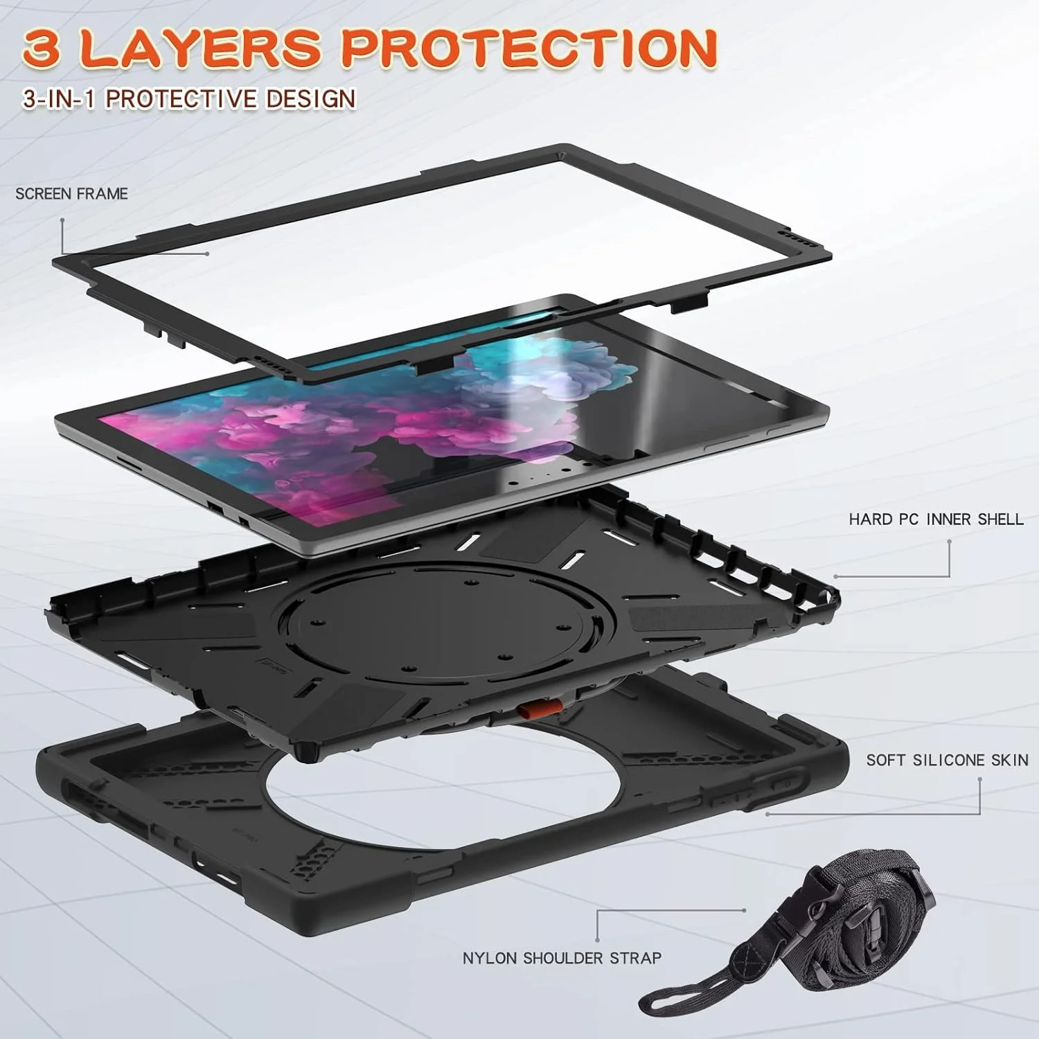 کاور محافظ ZXHYliang برای مایکروسافت Surface Pro 7 Plus/Pro 7 / Pro 6 / Pro 5 / Pro 4: ساختار 3 لایه، پوشش هیبریدی قابل حمل و ضد ضربه با نگهدارنده قلم و پایه چرخشی قلاب دار (مشکی) کاور محافظ ZXHYliang برای مایکروسافت Surface Pro 7 Plus/Pro 7 / Pro 6 / Pro 5 / Pro 4: ساختار 3 لایه، پوشش هیبریدی قابل حمل و ضد ضربه با نگهدارنده قلم و پایه چرخشی قلاب دار (مشکی)