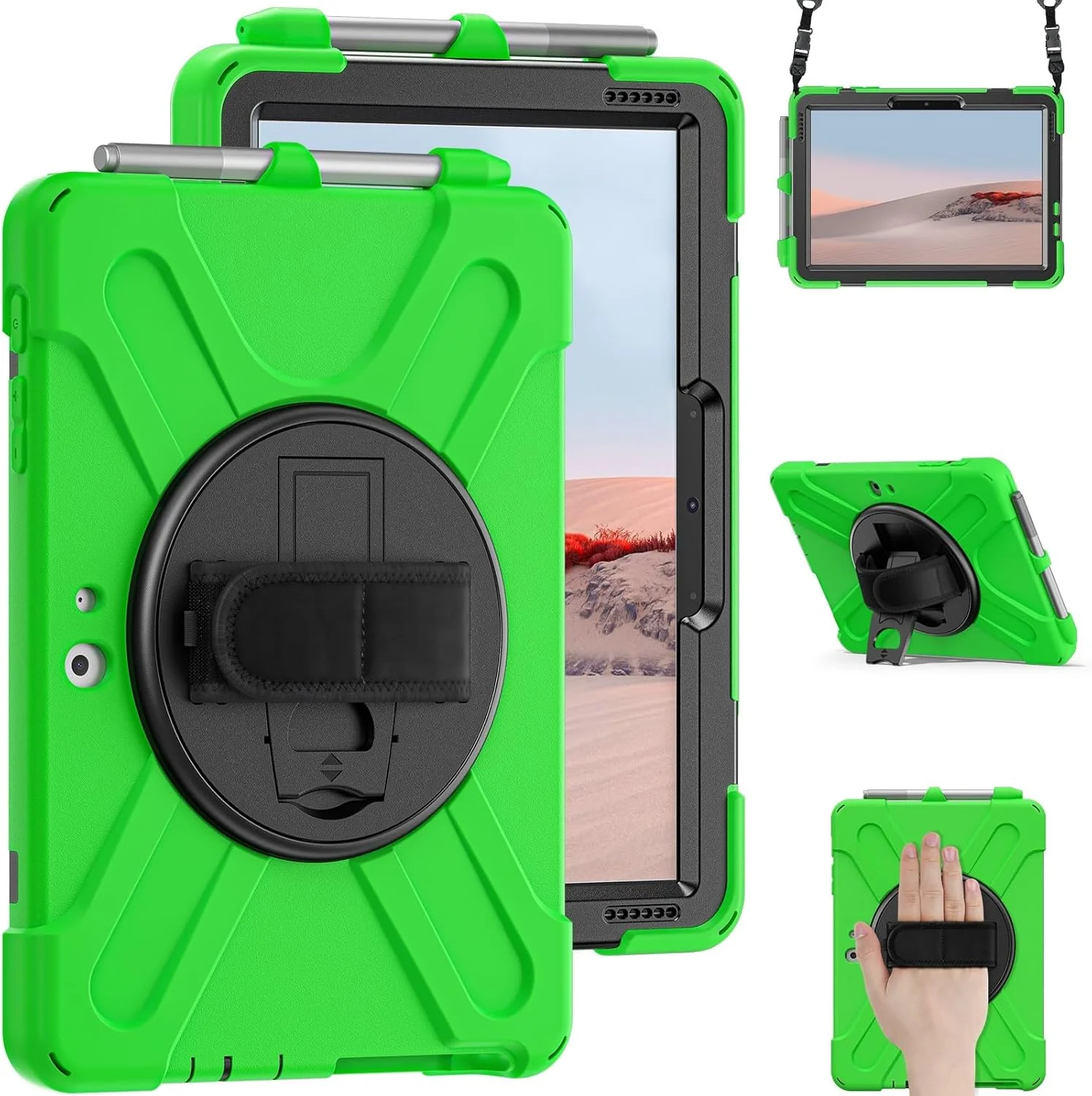 محافظ تبلت سازگار با مایکروسافت سرفیس گو 3 2021 / سرفیس گو 2 2020 / سرفیس گو 2018 / سرفیس گو 4، قاب محافظ ضد ضربه با نگهدارنده قلم و بند شانه