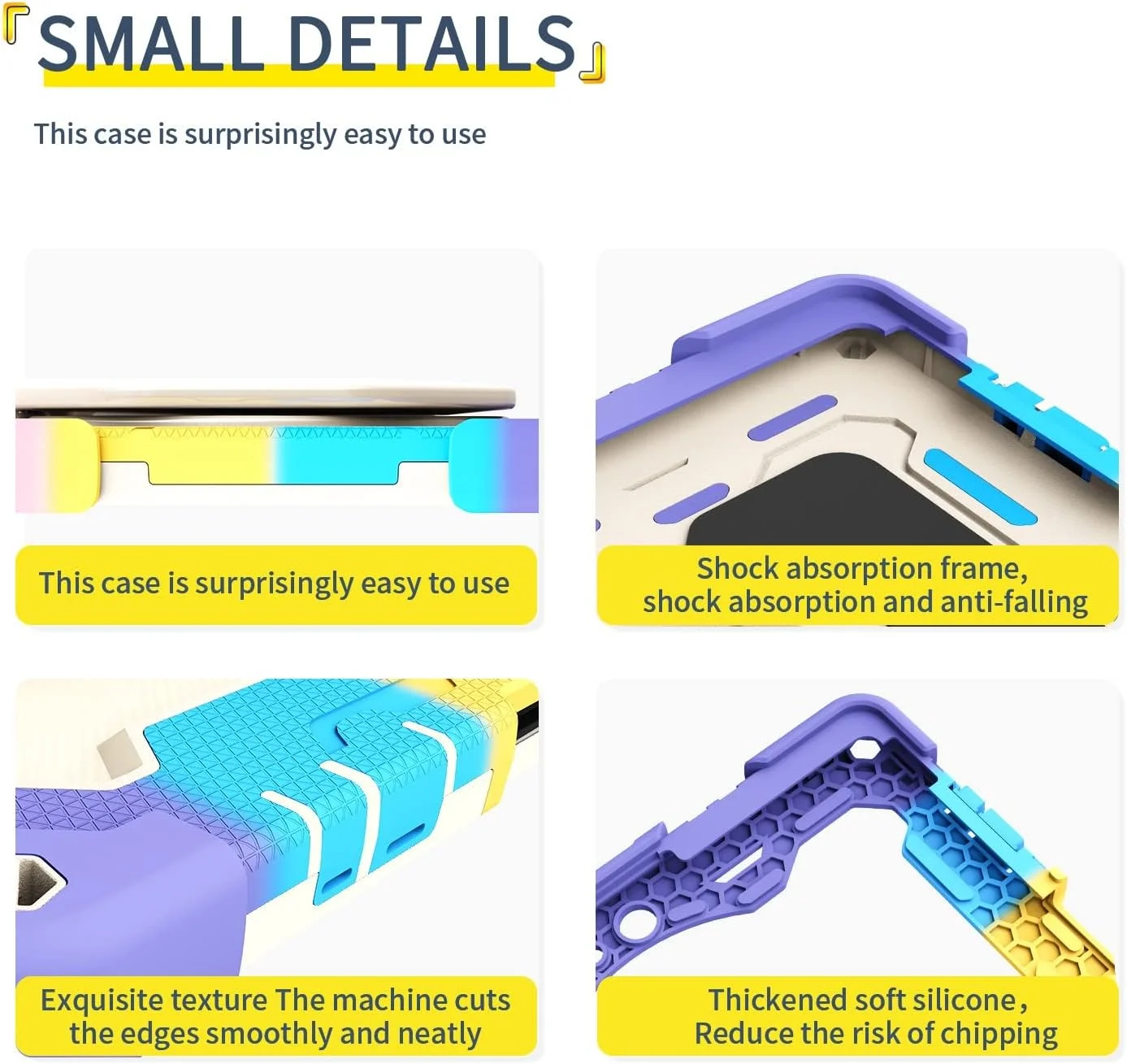 کیف محافظ کودکانه برای مایکروسافت Surface Go 1/2/3 (10 اینچ)، قاب با پایه چرخشی 360 درجه و دسته، سه لایه مقاوم در برابر شکستن، ضد ضربه، دارای بند شانه (آبی رنگین کمانی)