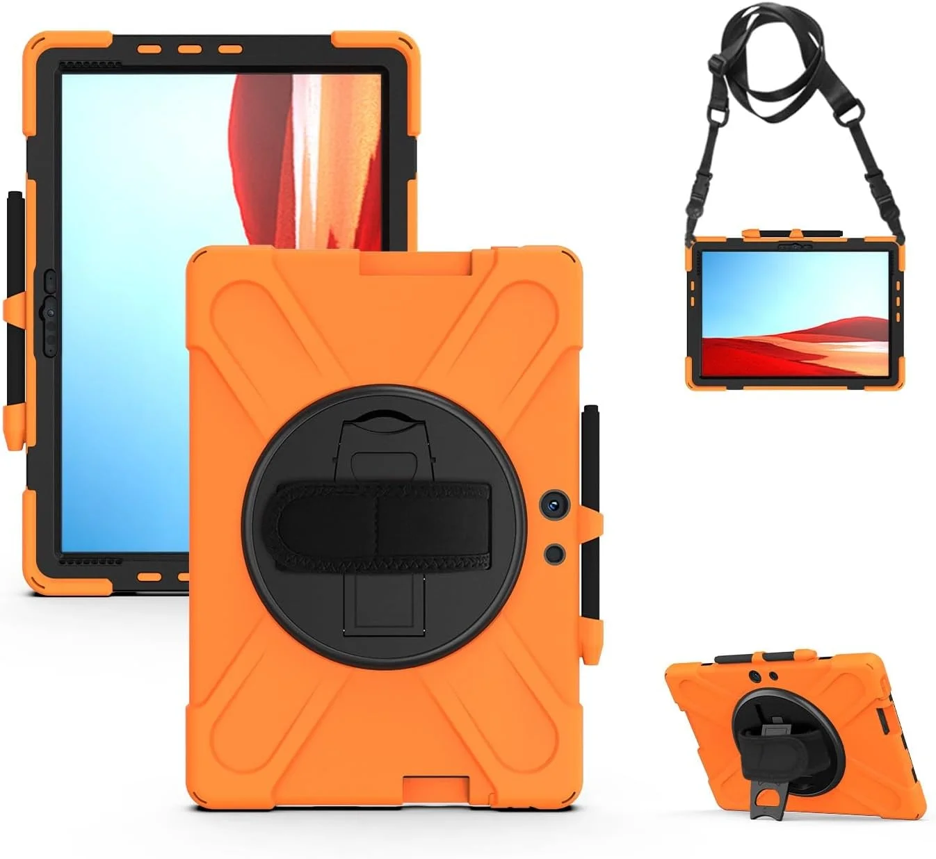 محافظ تبلت سازگار با کیس 13 اینچی مایکروسافت سرفیس پرو X، محافظ مقاوم در برابر ضربه و افتادن با قابلیت نگهداری قلم، کاور محافظ بند شانه ای برای تبلت سیلیکونی کودکان محافظ تبلت سازگار با کیس 13 اینچی مایکروسافت سرفیس پرو X، محافظ مقاوم در برابر ضربه و افتادن با قابلیت نگهداری قلم، کاور محافظ بند شانه ای برای تبلت سیلیکونی کودکان