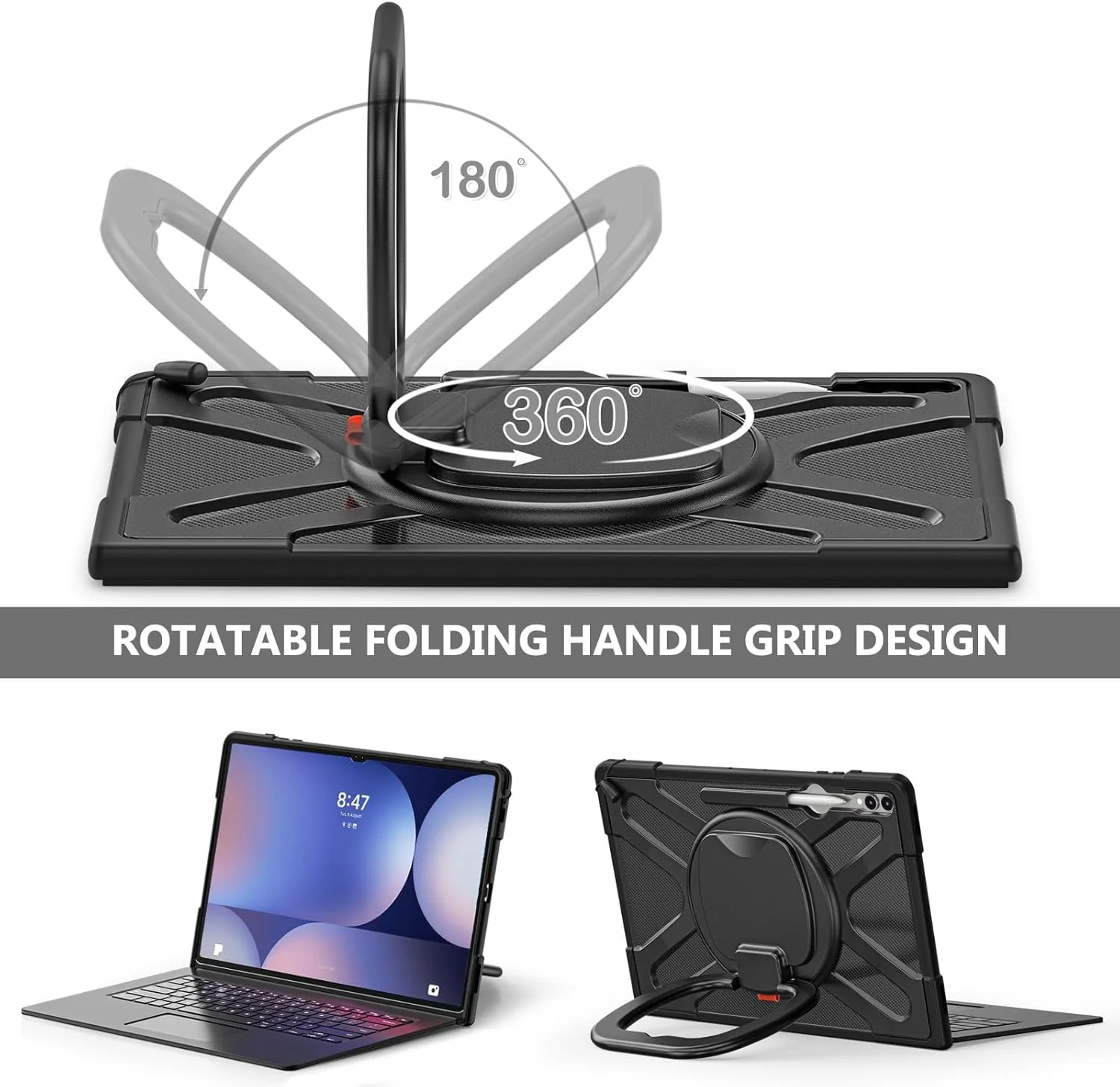 کاور تبلت سازگار با تبلت سامسونگ گلکسی تب S9 Ultra/Tab S8 Ultra 14.6 اینچی با پایه چرخان سازگار با کیبورد Type Cover با پایه نگهدارنده، کاور محافظ مقاوم در برابر ضربه کاور تبلت سازگار با تبلت سامسونگ گلکسی تب S9 Ultra/Tab S8 Ultra 14.6 اینچی با پایه چرخان سازگار با کیبورد Type Cover با پایه نگهدارنده، کاور محافظ مقاوم در برابر ضربه