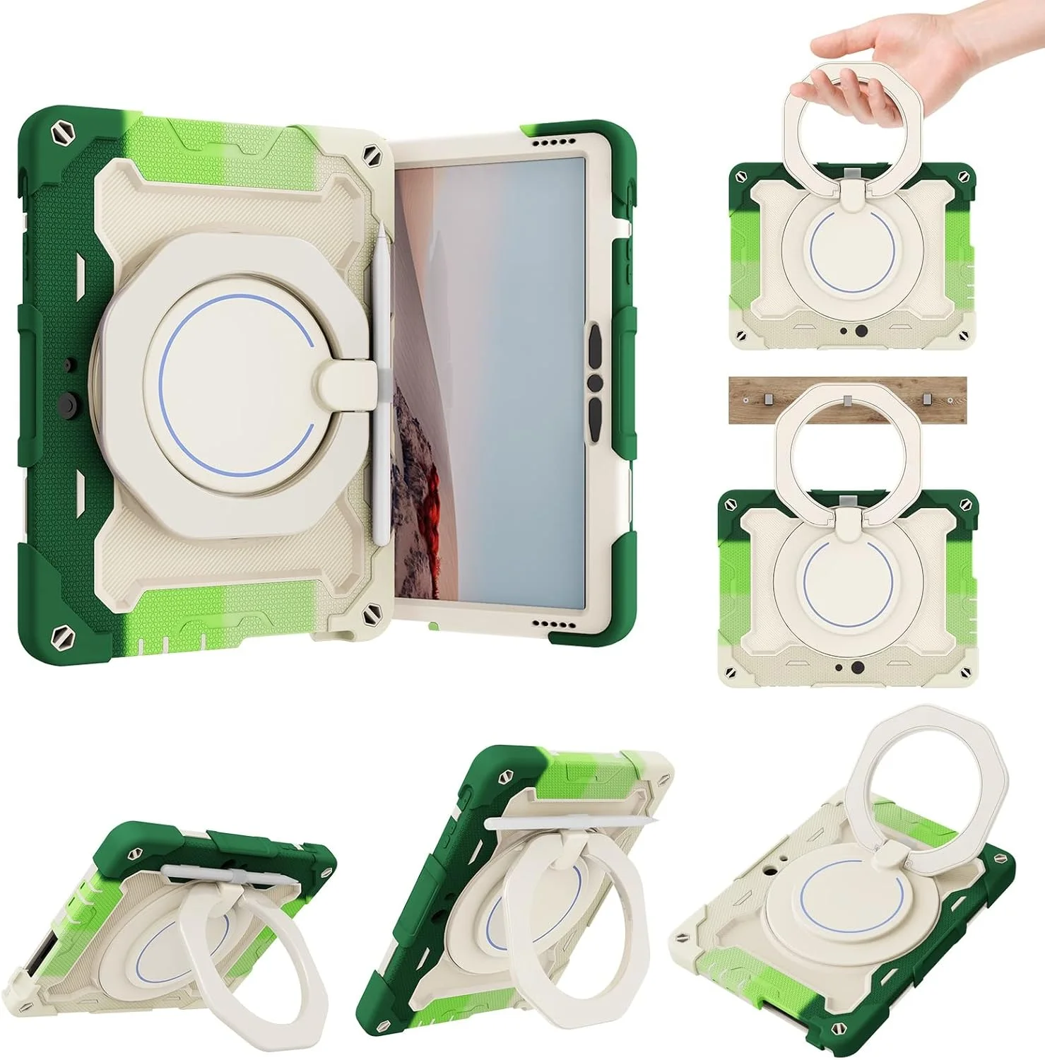 Tablet Protection Kids Case Compatible with Microsoft Surface Go 1/2/3(10inch) ,360° Rotatable Handle Stand Case Three-in-one Shatter-Resistant Shell, Drop-Proof,Shoulder Strap tablet accessory(Rainbo