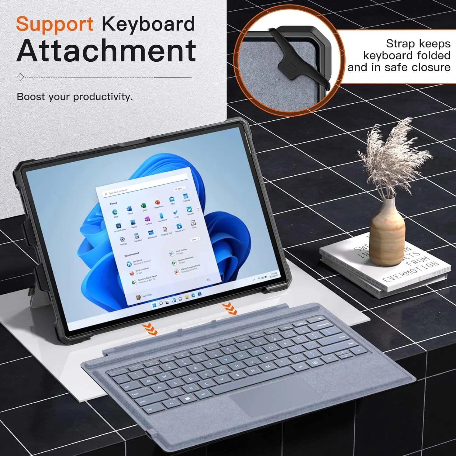 کیف محافظ MoKo برای مایکروسافت Surface Pro 7 Plus/Pro7/Pro 6/Pro 5/Pro 4/ LTE - کاور مقاوم و همه کاره با نگهدارنده قلم، پایه تاشو، سازگار با کیبورد Type Cover، مشکی مات کیف محافظ MoKo برای مایکروسافت Surface Pro 7 Plus/Pro7/Pro 6/Pro 5/Pro 4/ LTE - کاور مقاوم و همه کاره با نگهدارنده قلم، پایه تاشو، سازگار با کیبورد Type Cover، مشکی مات