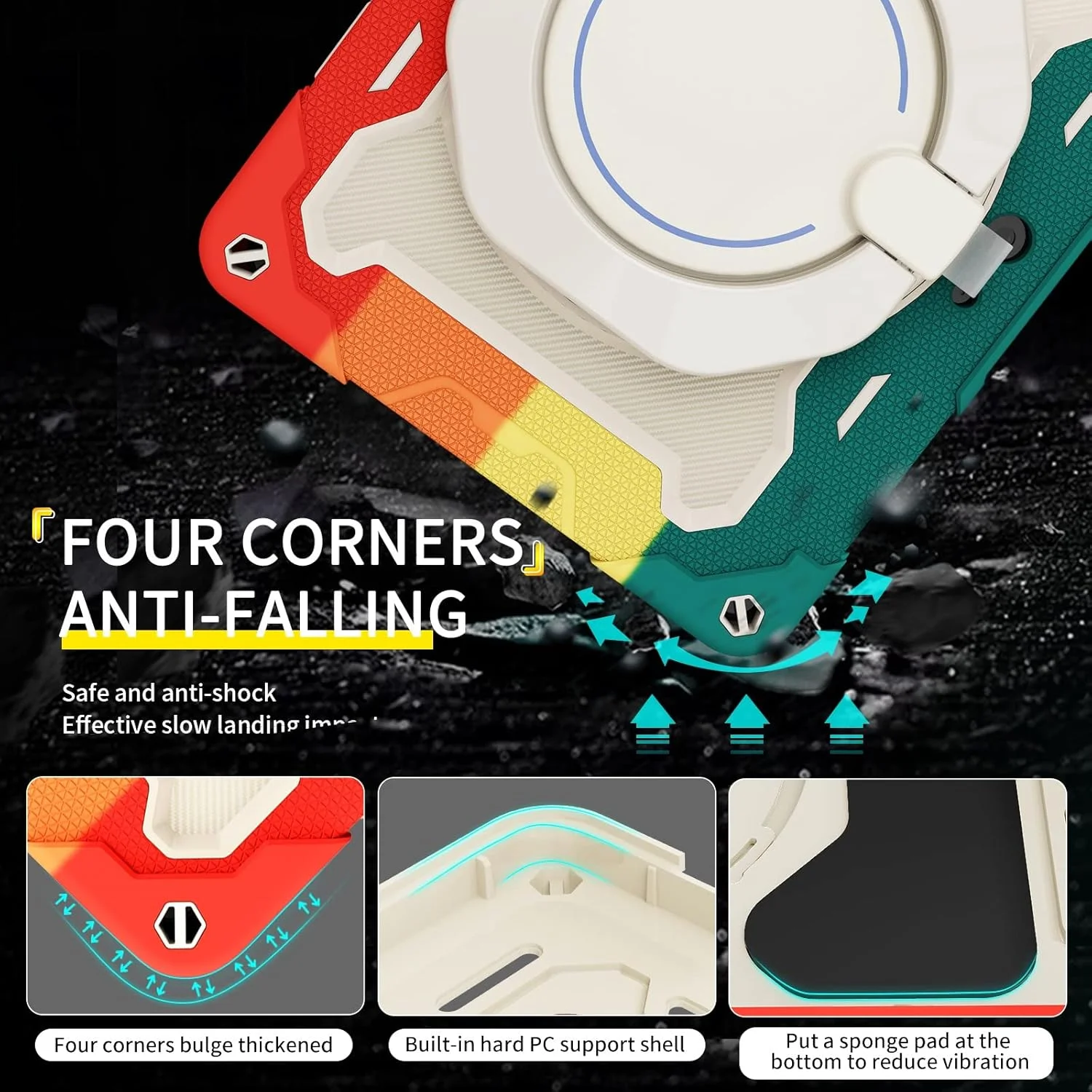 Tablet Protection Kids Case Compatible with Microsoft Surface Go 1/2/3(10inch) ,360° Rotatable Handle Stand Case Three-in-one Shatter-Resistant Shell, Drop-Proof,Shoulder Strap tablet accessory(Rainbo