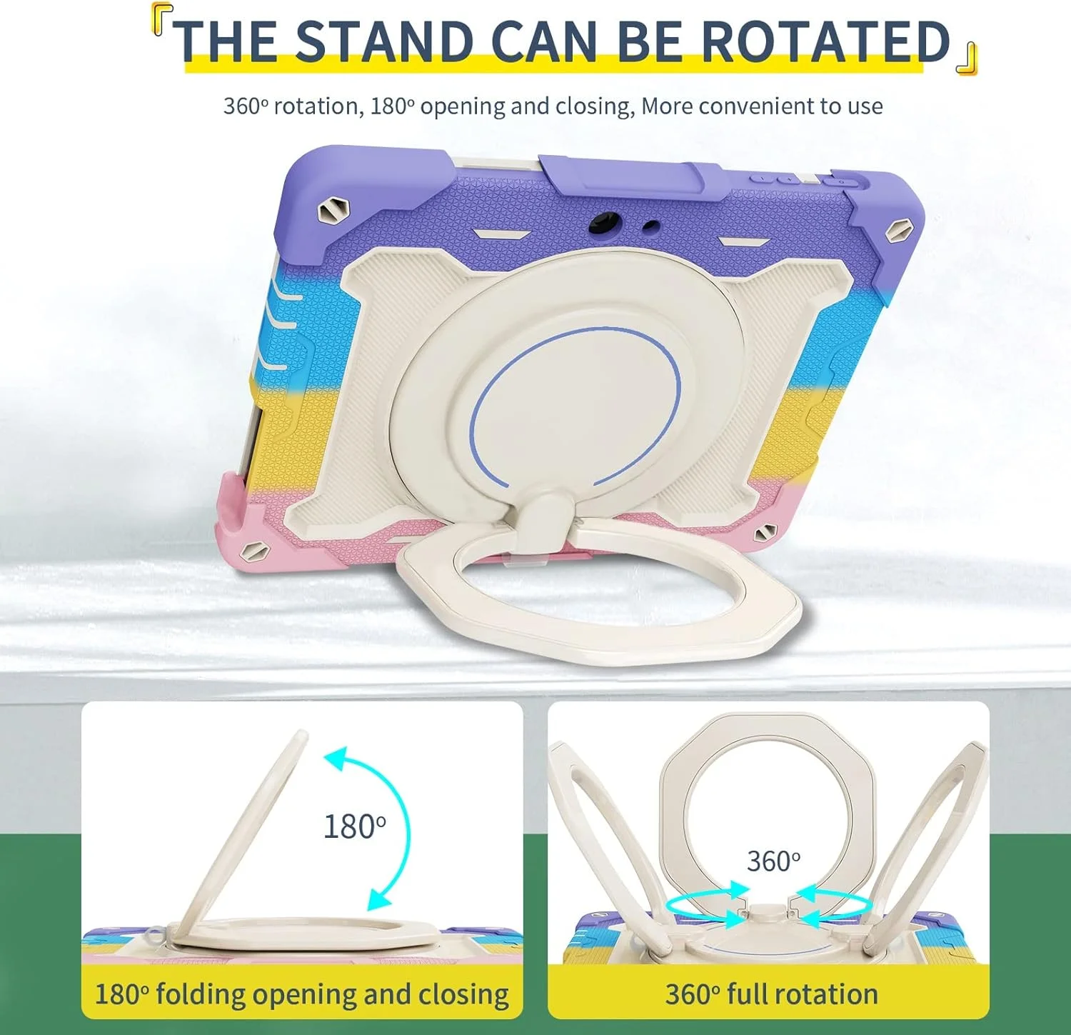 Tablet Protection Kids Case Compatible with Microsoft Surface Go 1/2/3(10inch) ,360° Rotatable Handle Stand Case Three-in-one Shatter-Resistant Shell, Drop-Proof,Shoulder Strap tablet accessory(Rainbo