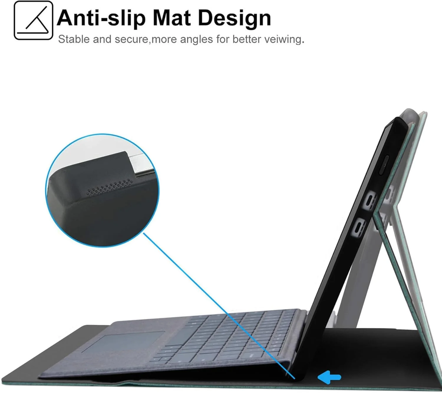 کاور محافظ مگو برای سرفیس پرو ایکس 13 اینچی مایکروسافت، دارای جای قلم استایلوس، قابلیت تنظیم چند زاویه، پایه تاشو و محافظ (فیروزه ای) کاور محافظ مگو برای سرفیس پرو ایکس 13 اینچی مایکروسافت، دارای جای قلم استایلوس، قابلیت تنظیم چند زاویه، پایه تاشو و محافظ (فیروزه ای)