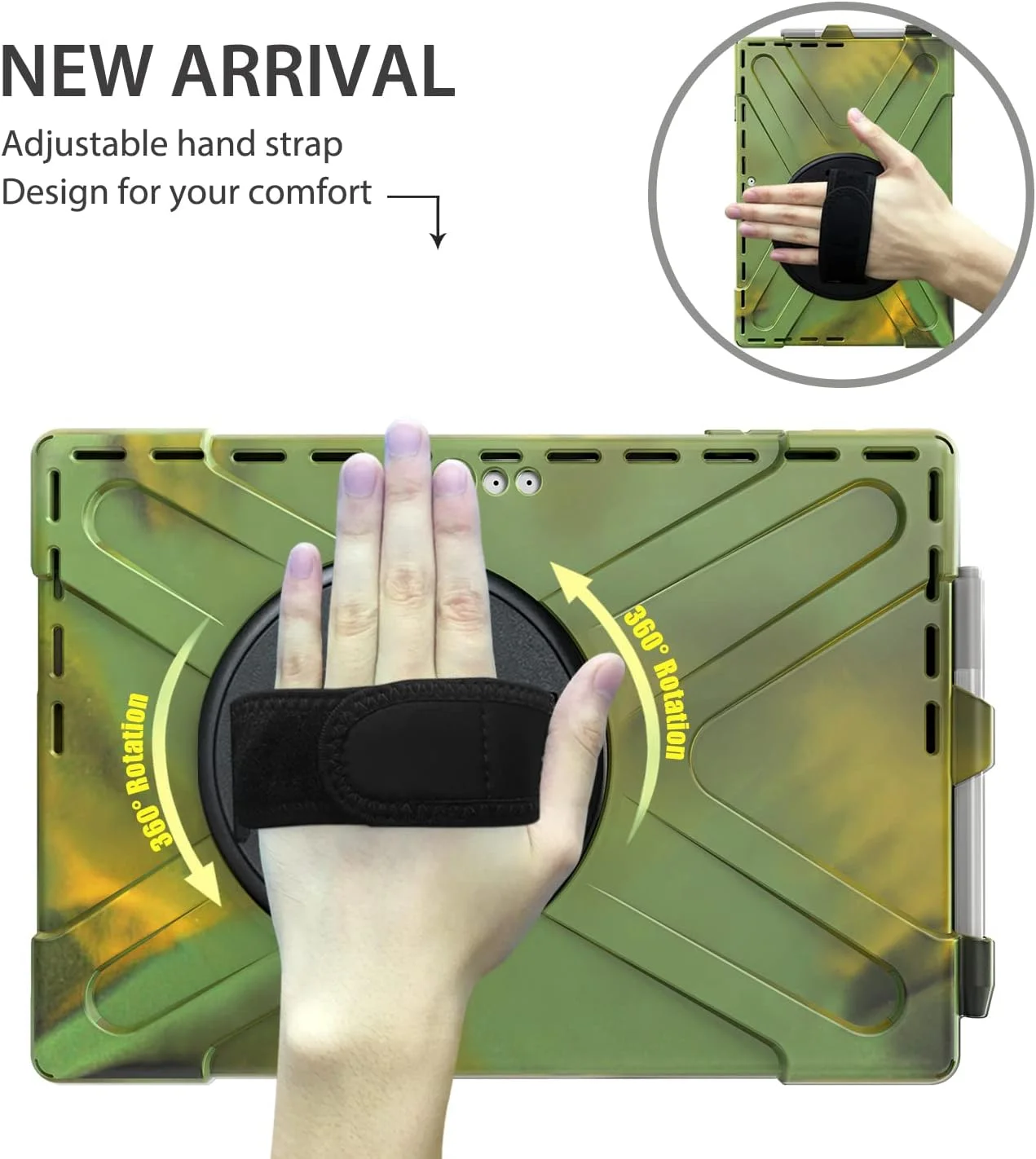 کاور ZXHYliang برای مایکروسافت Surface Pro 7 Plus/Pro 7 / Pro 6 / Pro 5 / Pro 4: دارای نگهدارنده قلم، کاور هیبریدی قابل حمل و ضد ضربه با دسته چرخشی Hook&Loop و بند شانه (استتار) کاور ZXHYliang برای مایکروسافت Surface Pro 7 Plus/Pro 7 / Pro 6 / Pro 5 / Pro 4: دارای نگهدارنده قلم، کاور هیبریدی قابل حمل و ضد ضربه با دسته چرخشی Hook&Loop و بند شانه (استتار)