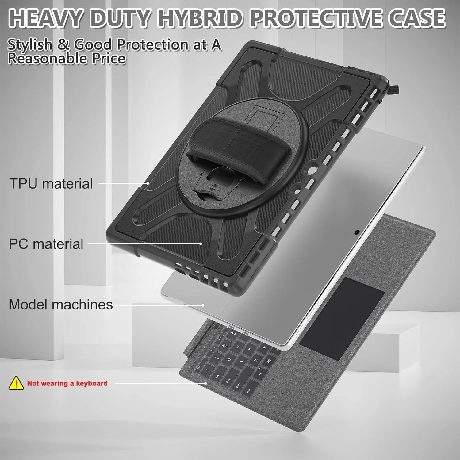 Robust Protective Case for Microsoft Surface Pro 9 13 Inch 2022 Case with Rotating Stand, Portable Hybrid Shockproof Armor Cover with 360° Rotating Hand Strap, Compatible with Type Cover Keyboard Robust Protective Case for Microsoft Surface Pro 9 13 Inch 2022 Case with Rotating Stand, Portable Hybrid Shockproof Armor Cover with 360° Rotating Hand Strap, Compatible with Type Cover Keyboard
