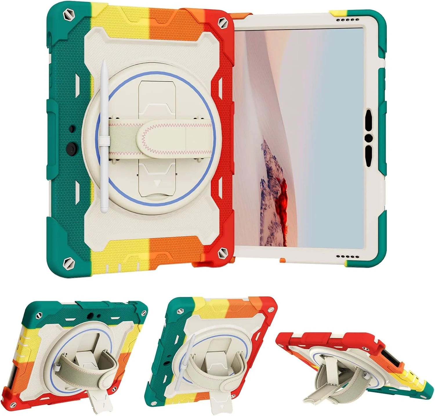 کیف محافظ تبلت کودکانه سازگار با مایکروسافت Surface Go 1/2/3 (10 اینچ)، براکت الاستیک چند زاویه ای + بند دستی چرخان 360 درجه، پوسته مقاوم در برابر شکستگی سه در یک، ضد ضربه، دارای بند شانه کیف محافظ تبلت کودکانه سازگار با مایکروسافت Surface Go 1/2/3 (10 اینچ)، براکت الاستیک چند زاویه ای + بند دستی چرخان 360 درجه، پوسته مقاوم در برابر شکستگی سه در یک، ضد ضربه، دارای بند شانه