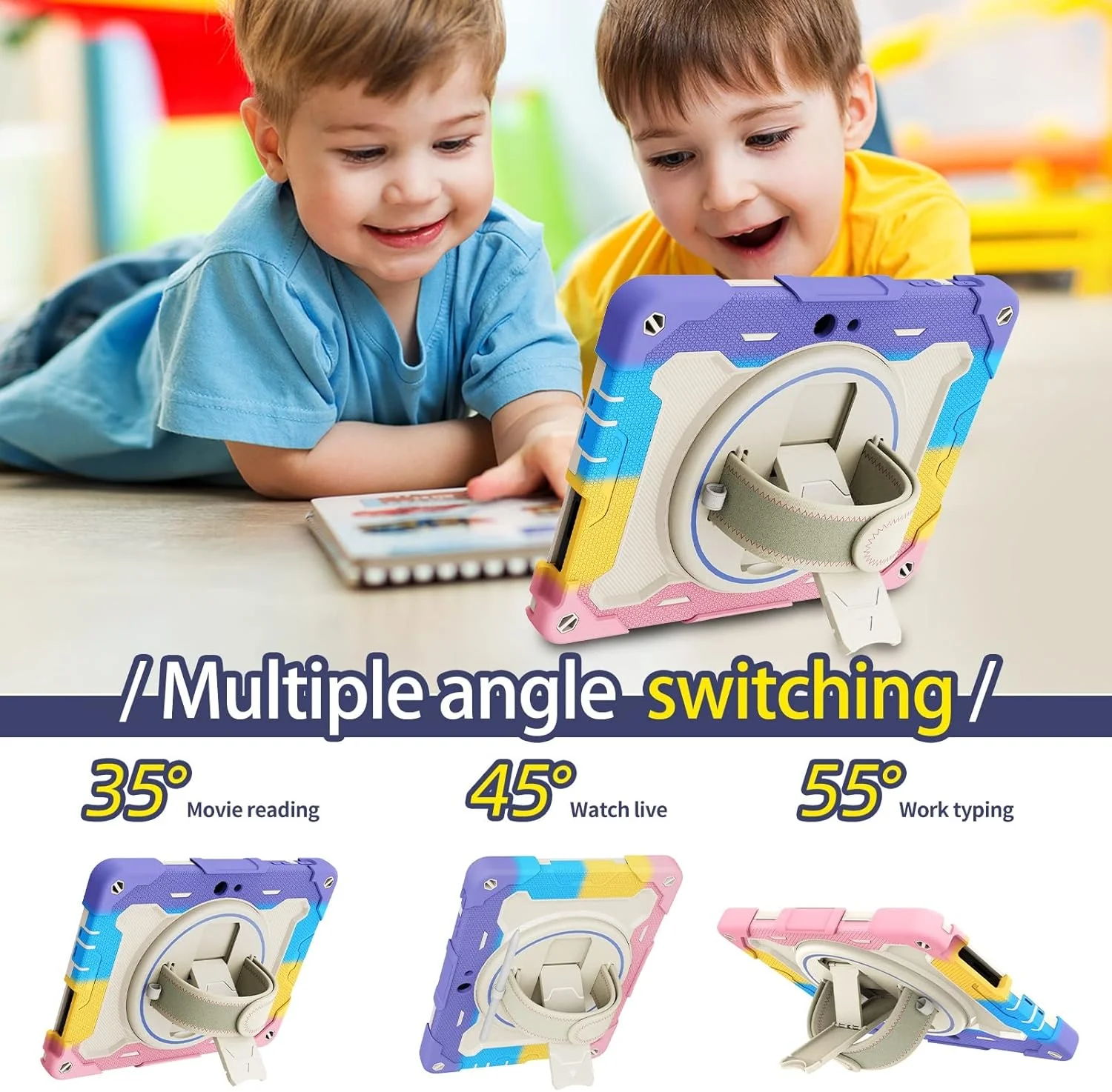 کیف محافظ تبلت کودکانه سازگار با مایکروسافت Surface Go 1/2/3 (10 اینچ)، براکت الاستیک چند زاویه ای + بند دستی چرخان 360 درجه، پوسته مقاوم در برابر شکستگی سه در یک، ضد ضربه، دارای بند شانه کیف محافظ تبلت کودکانه سازگار با مایکروسافت Surface Go 1/2/3 (10 اینچ)، براکت الاستیک چند زاویه ای + بند دستی چرخان 360 درجه، پوسته مقاوم در برابر شکستگی سه در یک، ضد ضربه، دارای بند شانه