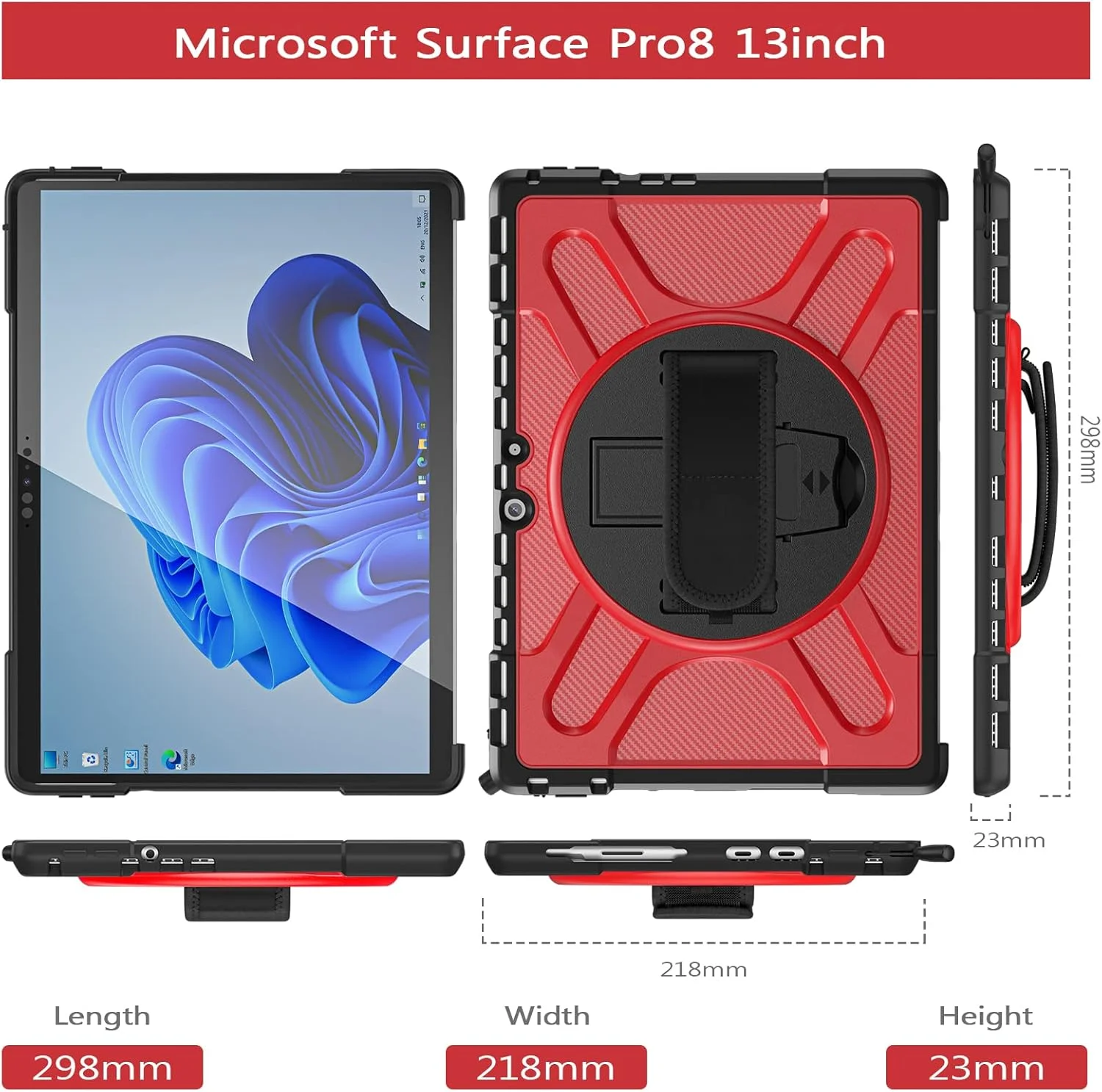 کیف محافظ ZXHYliang برای مایکروسافت Surface Pro 8 ۱۳ اینچی ۲۰۲۱: دارای پایه و بند دستی، مقاوم در برابر ضربه، سازگار با کیبورد Type Cover. (قرمز) کیف محافظ ZXHYliang برای مایکروسافت Surface Pro 8 ۱۳ اینچی ۲۰۲۱: دارای پایه و بند دستی، مقاوم در برابر ضربه، سازگار با کیبورد Type Cover. (قرمز)