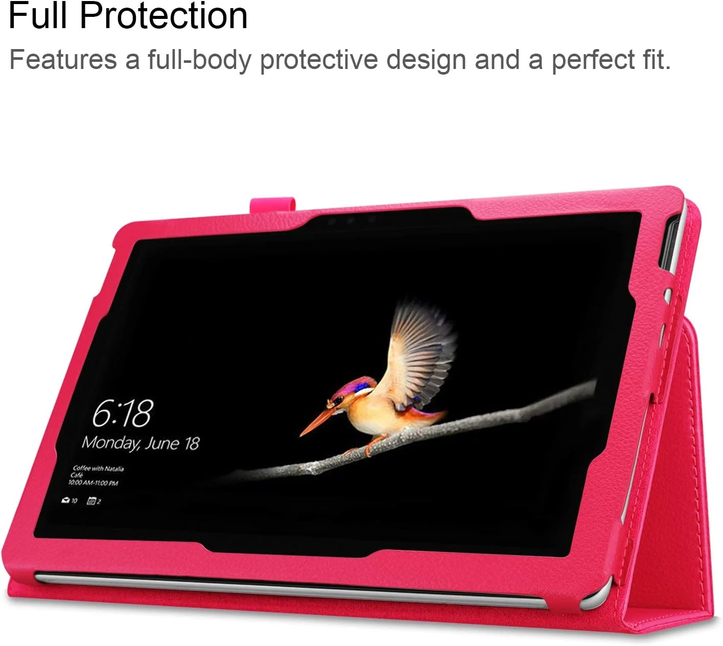 کیف تبلت مایکروسافت Surface Go، کیف چرمی PU تاشو و استند دار EpicGadget با آهنربا، مناسب برای تبلت Surface Go ویندوزی عرضه شده در سال 2018 (صورتی جیغ)