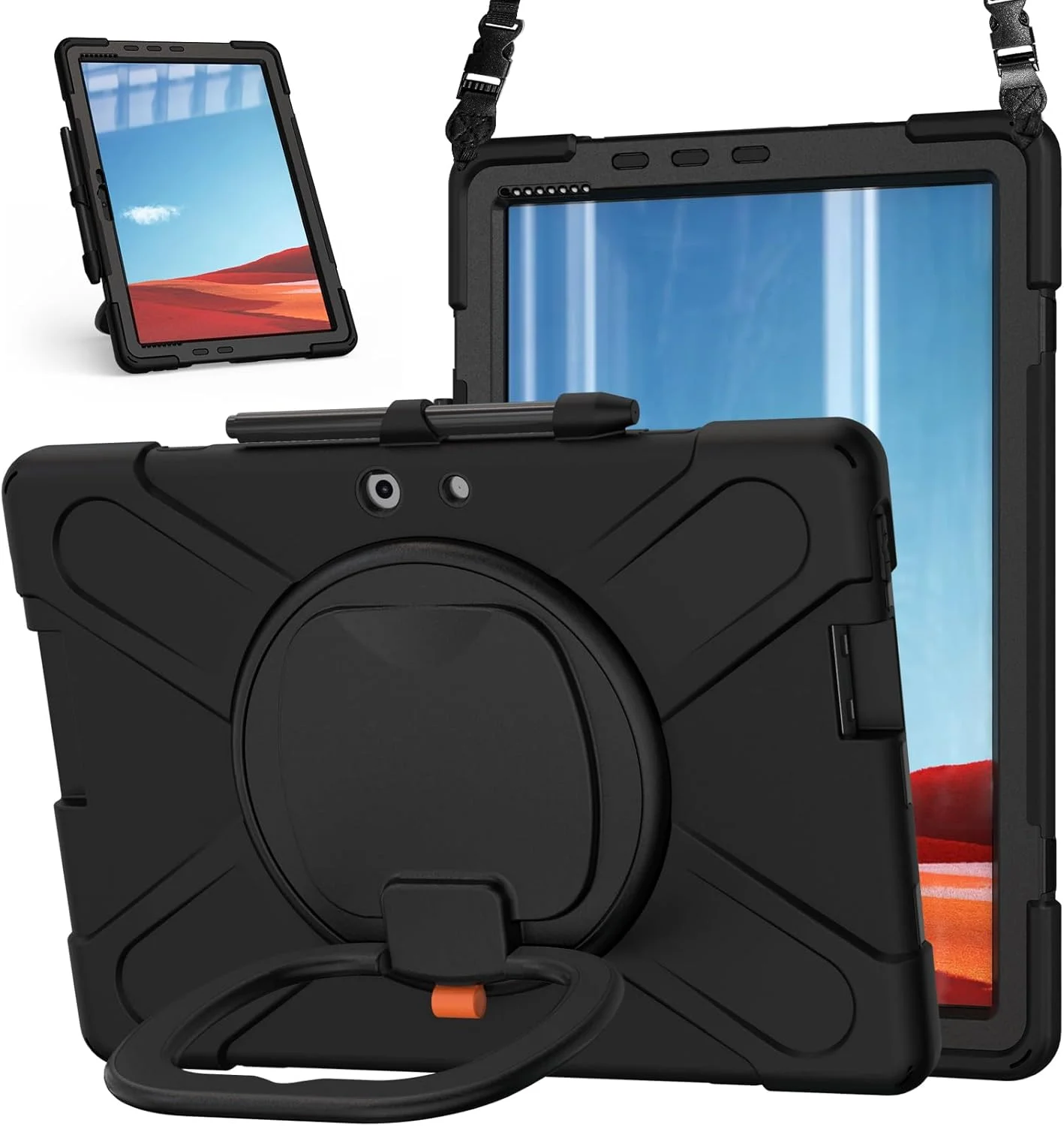 کیف ZXHYliang برای مایکروسافت سرفیس پرو ایکس: ساختار 3 لایه ای، کاور هیبریدی قابل حمل و ضد ضربه با جای قلم، پایه چرخشی قلاب دار (مشکی) کیف ZXHYliang برای مایکروسافت سرفیس پرو ایکس: ساختار 3 لایه ای، کاور هیبریدی قابل حمل و ضد ضربه با جای قلم، پایه چرخشی قلاب دار (مشکی)