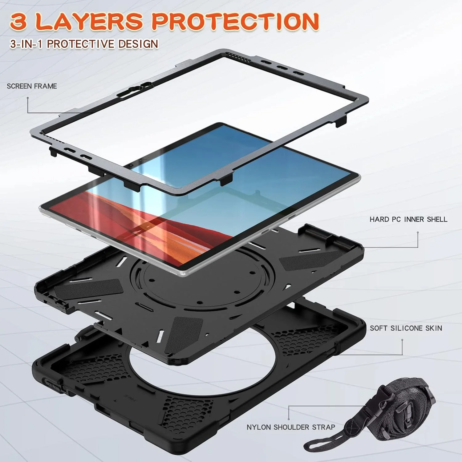 کیف ZXHYliang برای مایکروسافت سرفیس پرو ایکس: ساختار 3 لایه ای، کاور هیبریدی قابل حمل و ضد ضربه با جای قلم، پایه چرخشی قلاب دار (مشکی) کیف ZXHYliang برای مایکروسافت سرفیس پرو ایکس: ساختار 3 لایه ای، کاور هیبریدی قابل حمل و ضد ضربه با جای قلم، پایه چرخشی قلاب دار (مشکی)