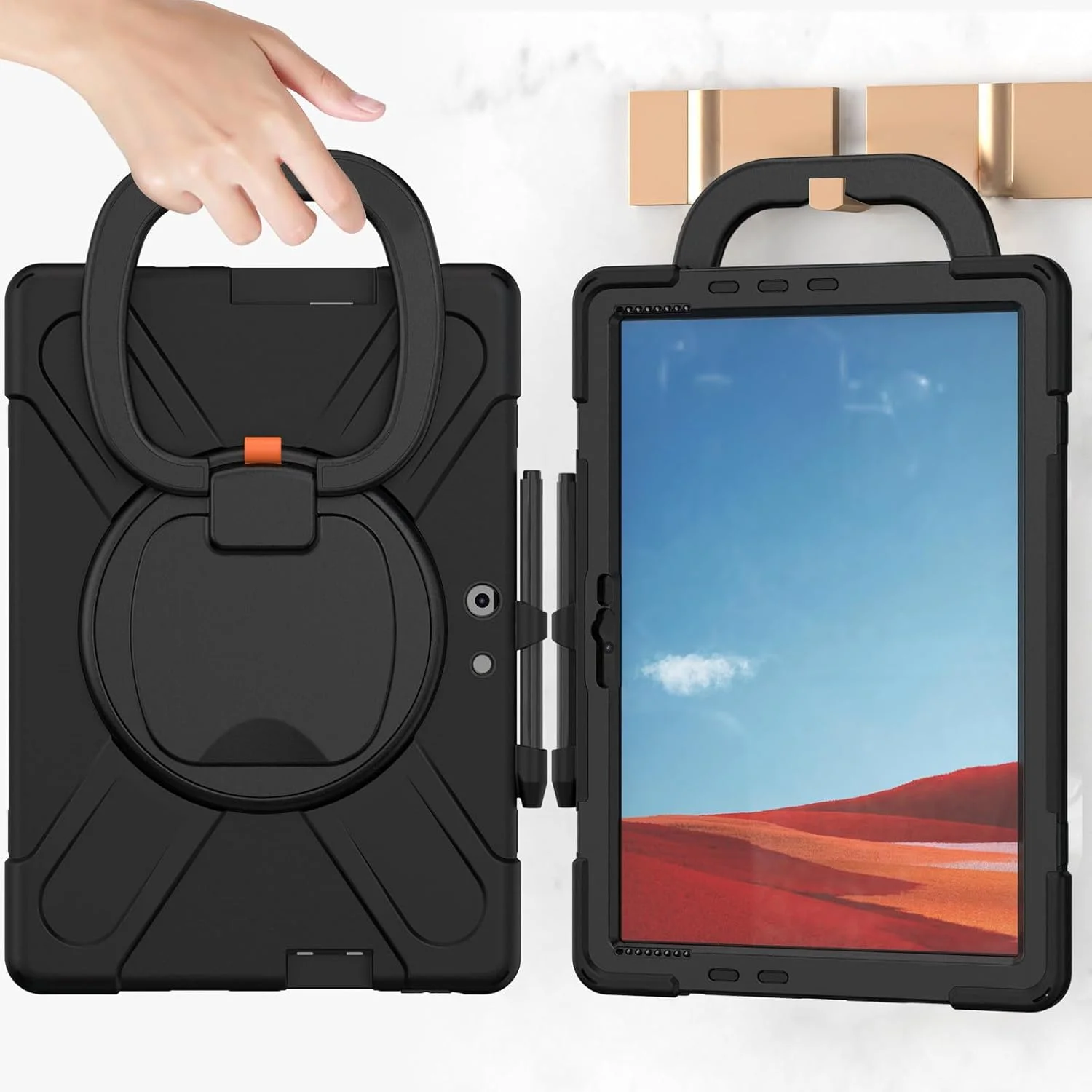 کیف محافظ SLLMYYX برای مایکروسافت سرفیس پرو X ۱۳ اینچی مدلهای ۲۰۲۱/۲۰۲۰/۲۰۱۹، با قابلیت چرخش ۳۶۰ درجه، دستگیره، پایه و بند شانهای ضد ضربه، رنگ مشکی کیف محافظ SLLMYYX برای مایکروسافت سرفیس پرو X ۱۳ اینچی مدلهای ۲۰۲۱/۲۰۲۰/۲۰۱۹، با قابلیت چرخش ۳۶۰ درجه، دستگیره، پایه و بند شانهای ضد ضربه، رنگ مشکی