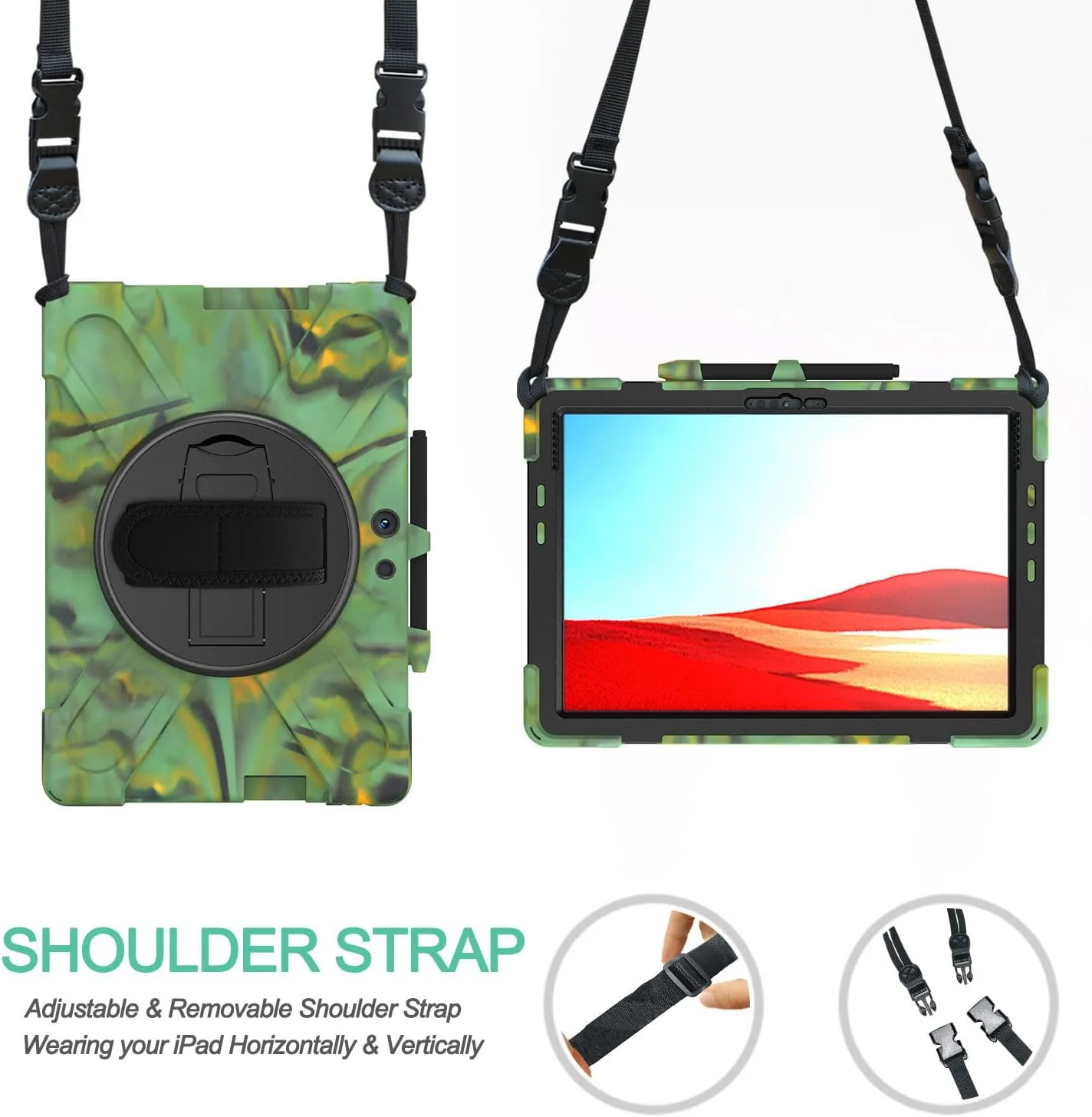 کاور SLLMYYX برای مایکروسافت Surface Pro X 2021/2020/2019 سایز 13 اینچ، کاور محافظ ضد ضربه با بند چرخشی 360 درجه و بند شانه، طرح استتار کاور SLLMYYX برای مایکروسافت Surface Pro X 2021/2020/2019 سایز 13 اینچ، کاور محافظ ضد ضربه با بند چرخشی 360 درجه و بند شانه، طرح استتار